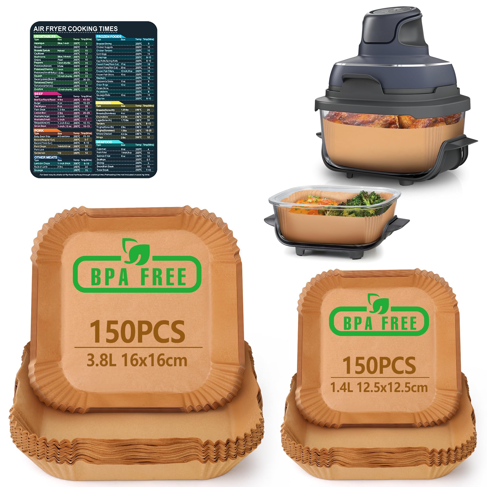300 Piezas Papel Air Fryer Cuadrado, Papel para Freidora de Aire para Freidora sin Aceite Ninja CRISPI FN101EUGY, FN101EUSG, FN101EUST 3,8L/1,4L Air Fryer