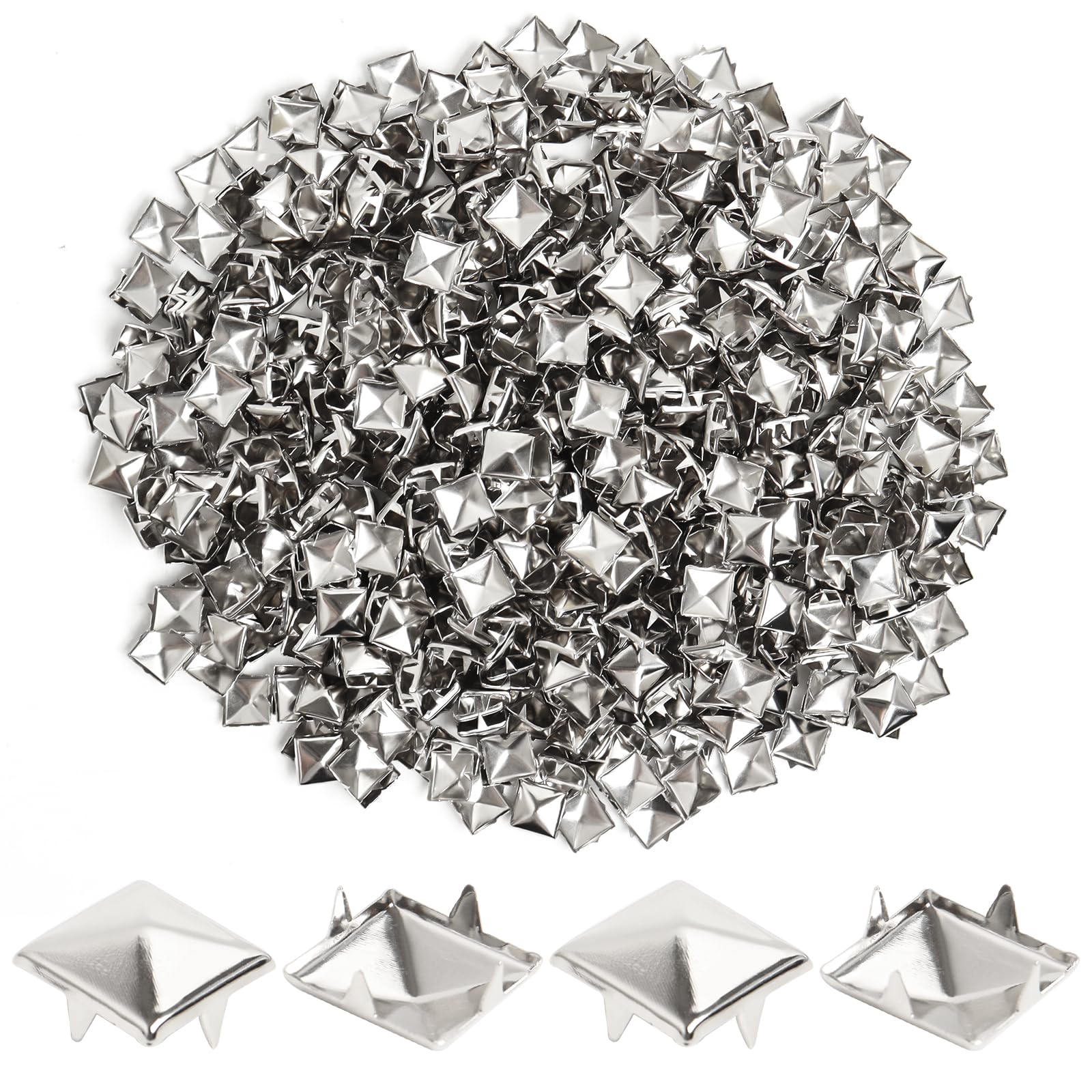 200 Pcs 12mm Silver Studs for Clothing Four-jaw Square Punk Spikes Pyramid Studs Rivets for Shoes, Jackets, Backpacks Leather Crafting-image-27