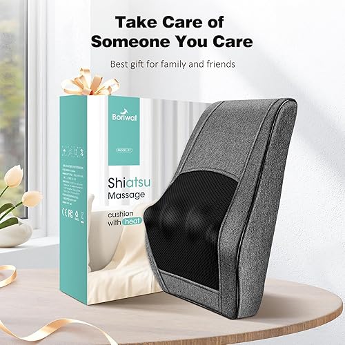 Miniatura 9 de Boriwat Masajeador de espalda con calor, masajeador de cuello para aliviar el dolor de tejido profundo, almohada de masaje 3D para espalda, cuello,