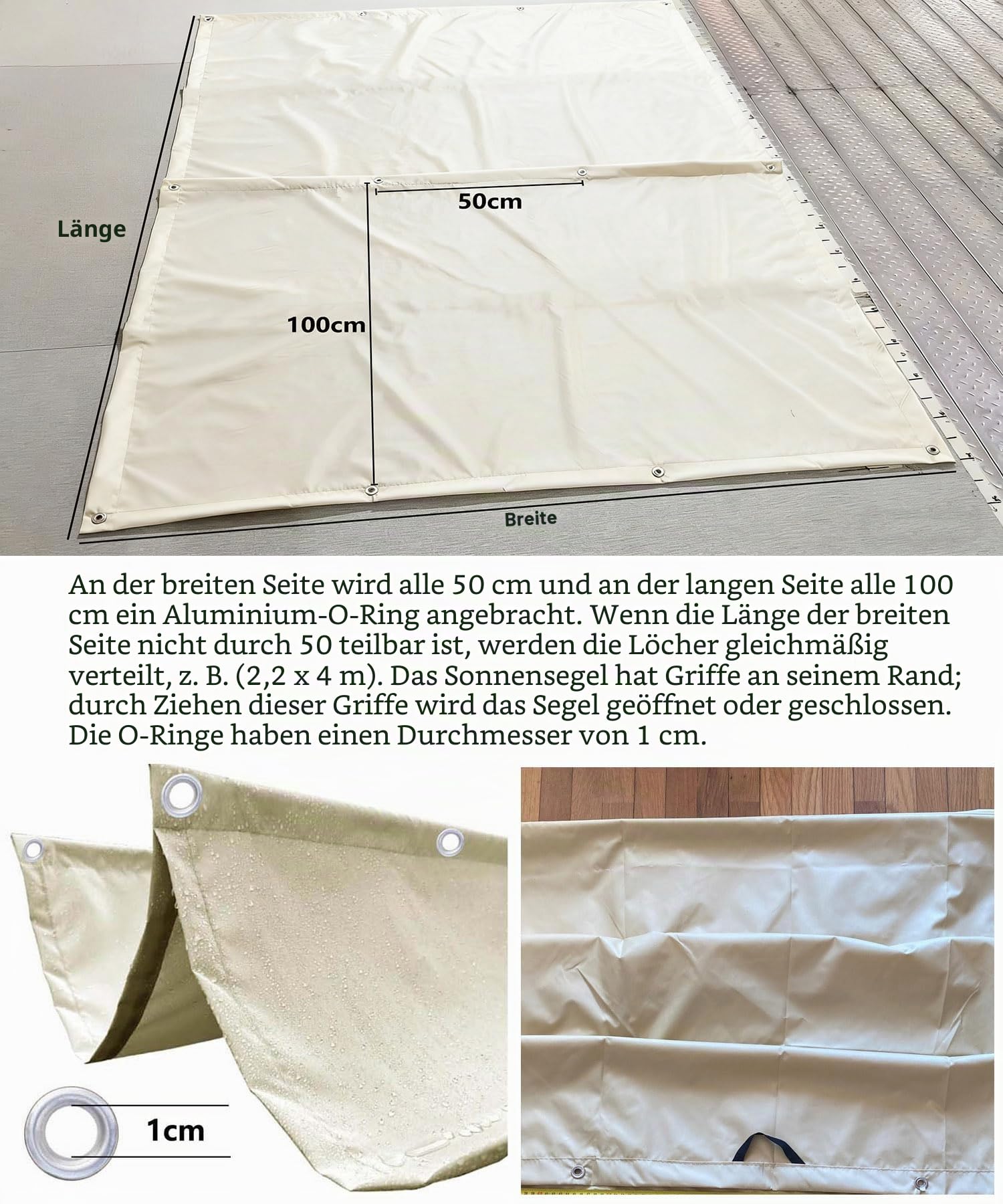 Einziehbar Welle Sonnensegel Verstellbar Markisenstoff Schattenabdeckung mit Ösen und Kordel Sonnenschutz Wasserdicht UV-beständig Outdoor Pergola Markise für Garten Terrasse 2x4M Creme