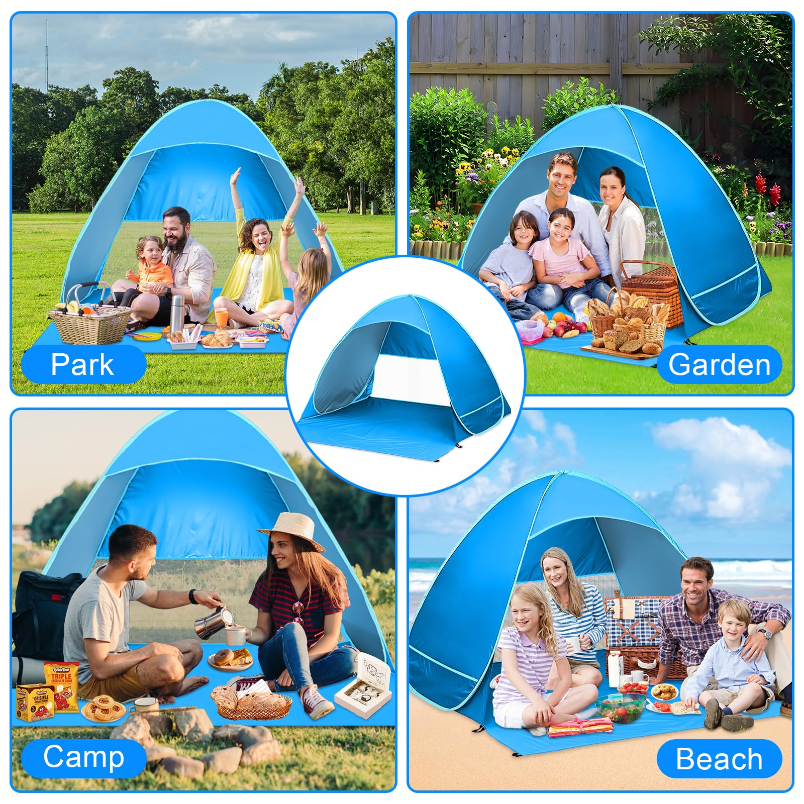 Tenda da spiaggia pop-up UV (UPF 50+), portatile per 2-4 persone, con borsa di trasporto e picchetti