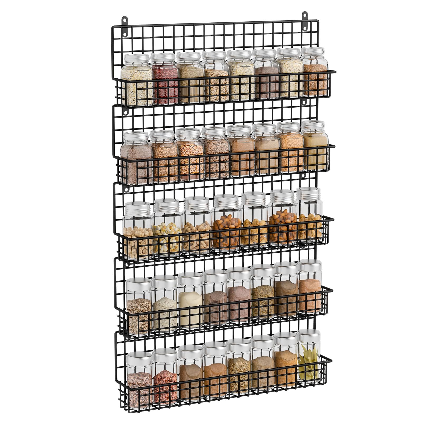 X-cosrack Spice Rack Organizer, 5-Tier Wall Spice Rack, Stackable Hanging Spice Jars Storage Racks, Great for Kitchen and Pantry, Up to Storage 48 Jars(Patent No.:D909138S)