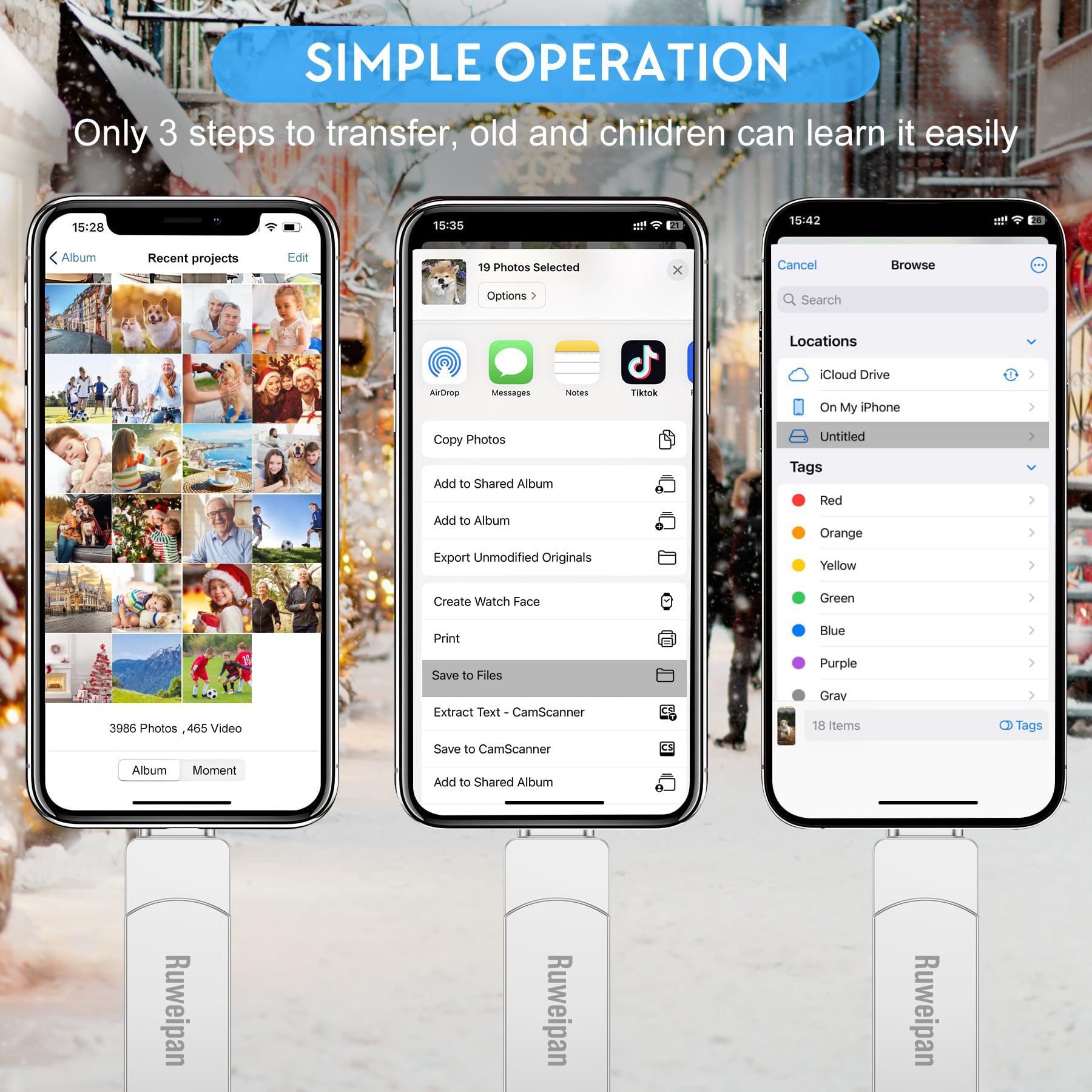 Ruweipan Chiavetta USB per Phone,[Senza APP] 128GB Pendrive USB C 4 in 1 Memoria Esterna USB 3.0 Chiavetta per Scaricare Foto Photostick per OTG Android/Smartphone/PC/Tablet/Pad/iOS(128G,Argento)