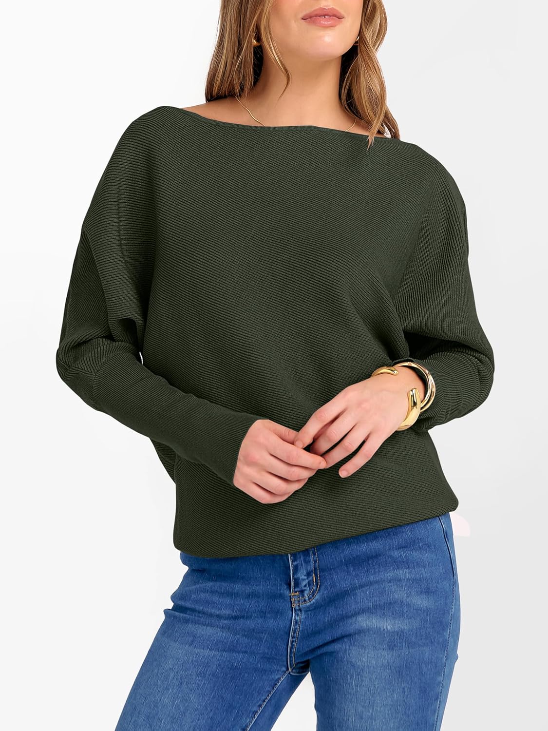 ANRABESS Womens Off Shoulder Sweaters 2025 Fall Long Batwing Sleeve Loose Fit Knit Tops Casual Pullovers Jumpers - Image 4