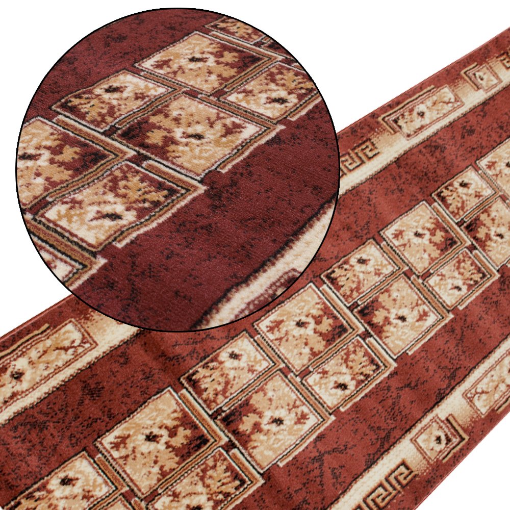 Tapiso Atlas chodnik na korytarz, krótkie runo, dywan do kuchni, salonu, retro, kwiatowy, kwadratowy, wzór w kolorze brązowym, beżowym, Ökotex 120 x 400 cm