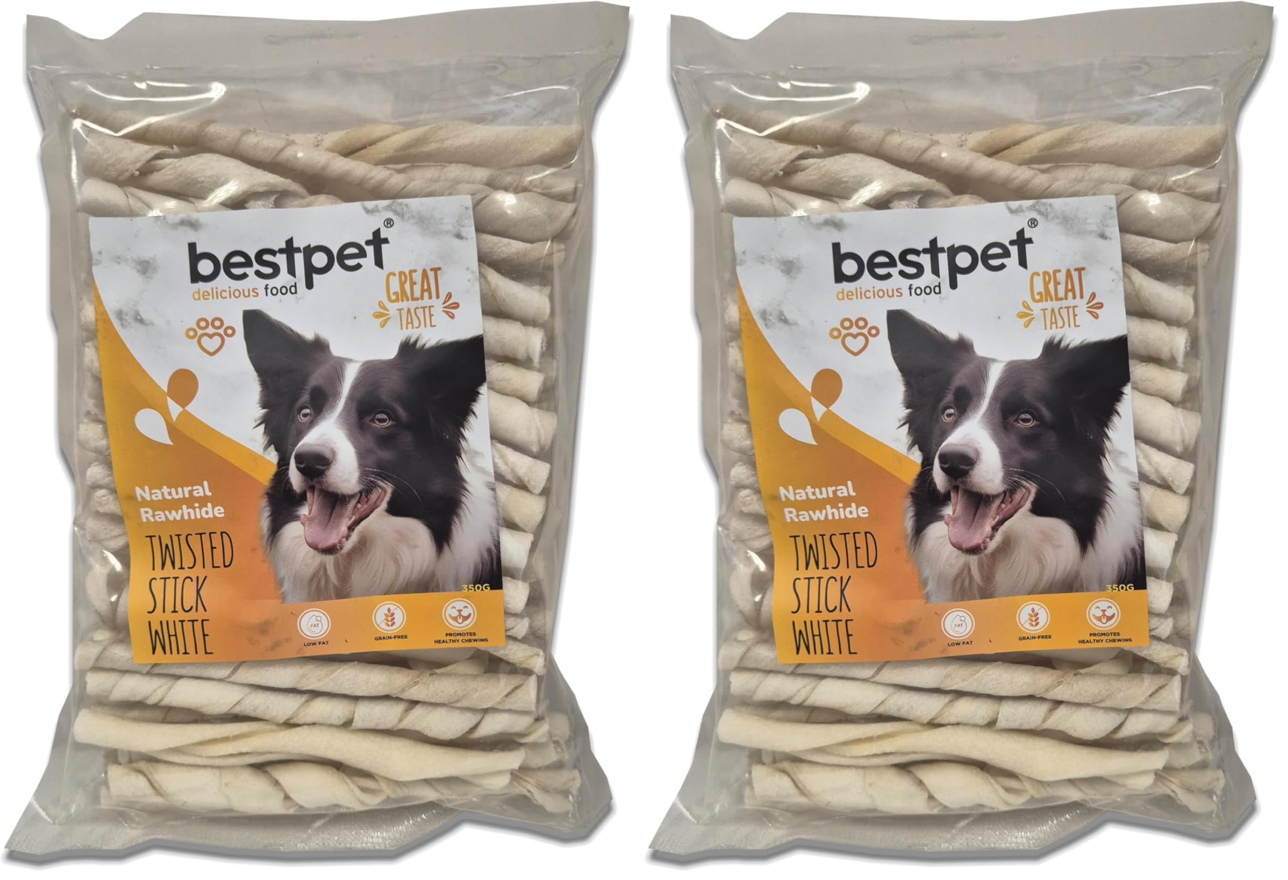 Bestpet Twisted Stick White,%100 Doğal Deri Beyaz Burgu Köpek Ödül Çubuğu 350 gr (2 paketi)