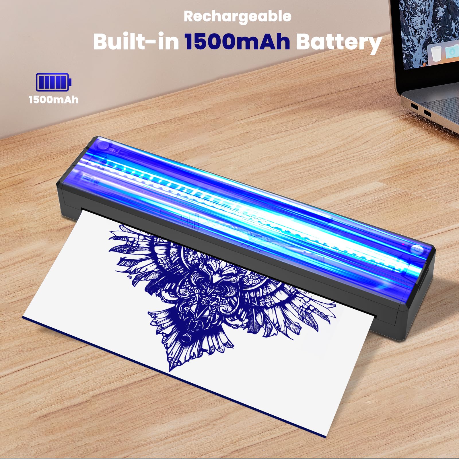 Imprimante de Pochoirs de Tatouage, Transfert Thermique Bluetooth, Compatible Smartphone et Ordinateur