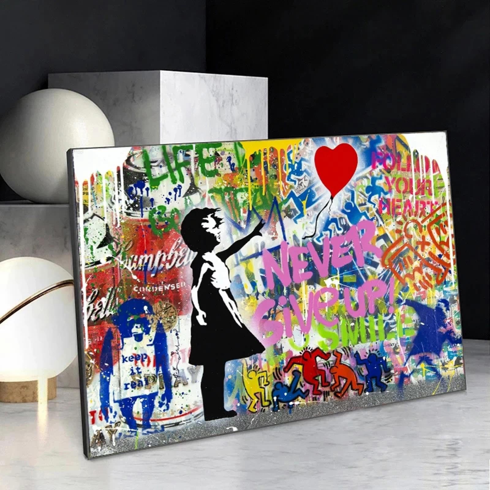 JACBON Banksy Graffiti Balloon Girl Never Give Up Inspirational Wall Art Poster and Print Canvas Painting for Living Room Decor 60x90cm（24x35inch Frameless