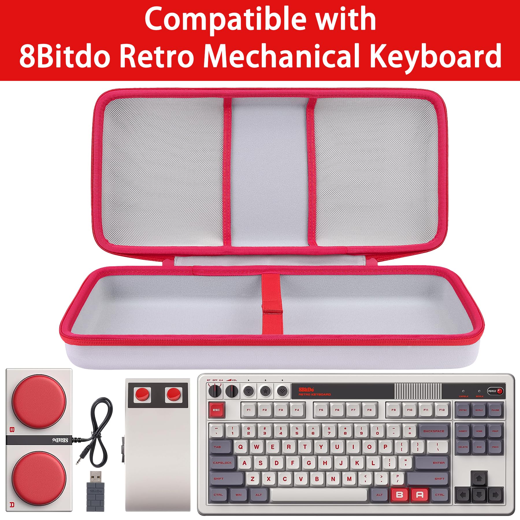 co2CREA Twarde, przenośne etui ochronne na klawiaturę mechaniczną 8Bitdo, klawiaturę do gier Hot Swappable Gaming, etui kompatybilne z dwoma super programowalnymi przyciskami, tylko kieszeń, szary