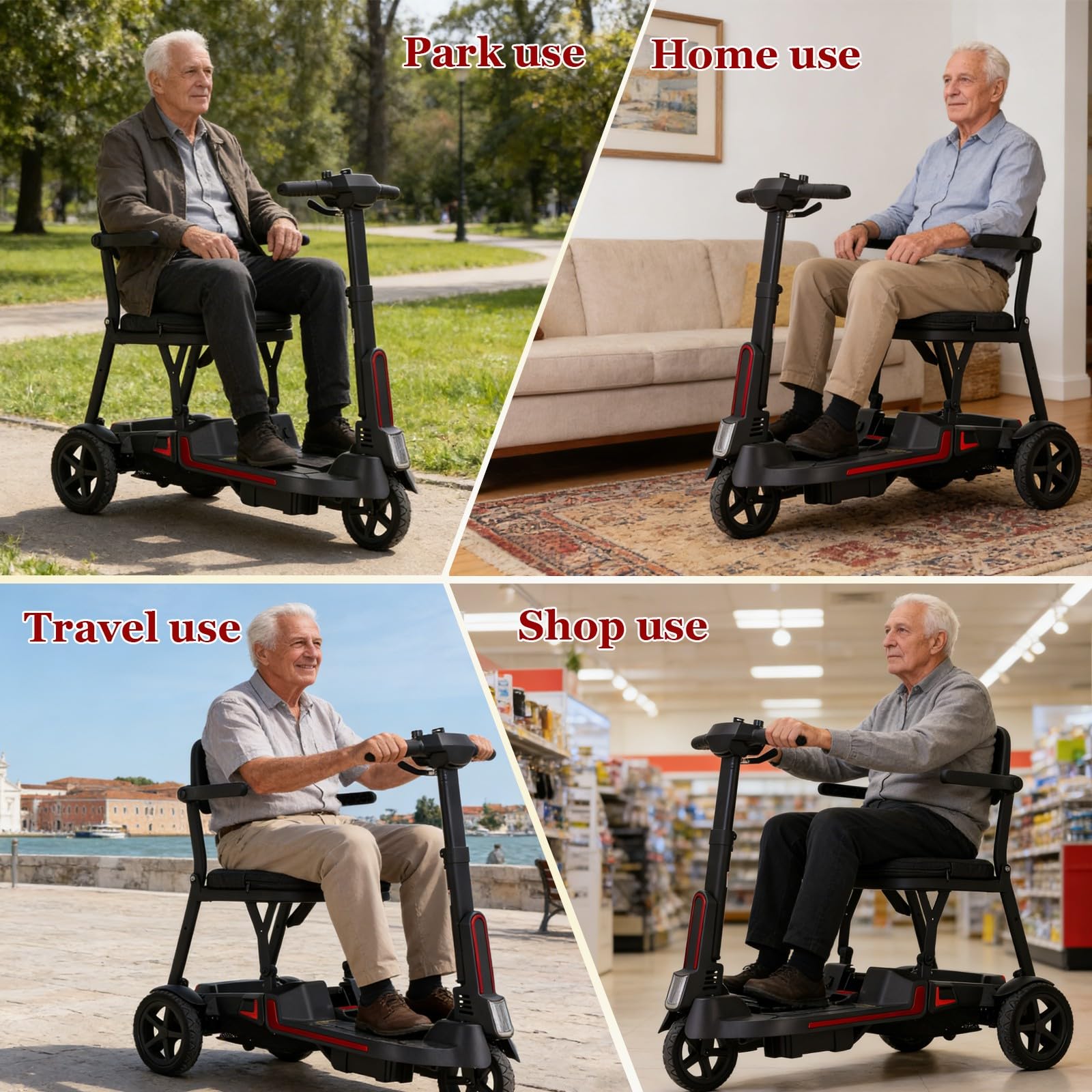 Scooter De Movilidad De 3 Ruedas,Scooter De Movilidad Plegable,Con Baterías Extraíbles Dobles, Capacidad De Peso De 136 Kg/299 Lbs,Para Personas Mayores 6.6AH*2