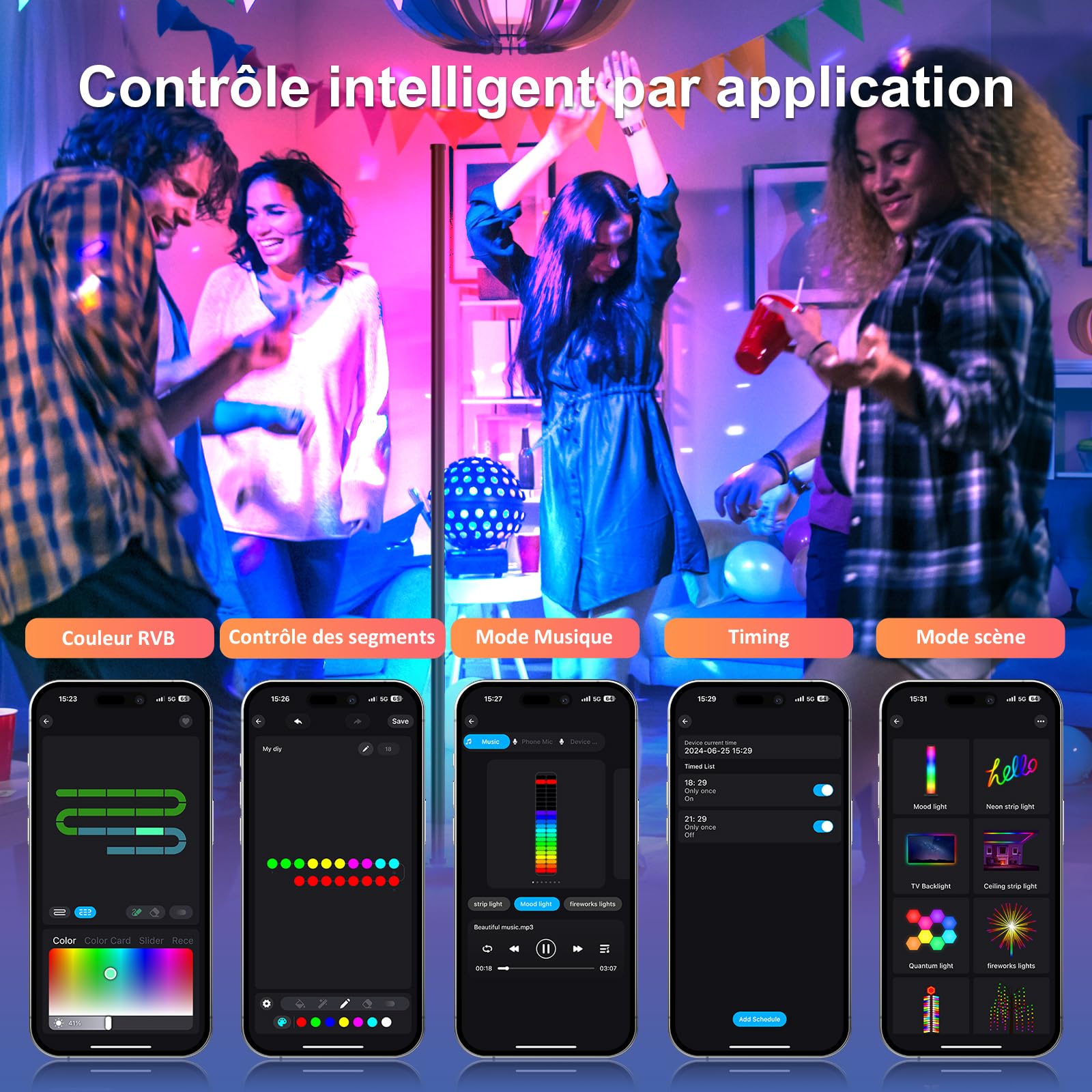 Lampadaire LED d'Angle, 143cm Lampe sur Pied RGB avec APP Contrôle et Télécommande, Musique Sync&16 Millions Couleurs, Lampadaire Salon pour Chambre, Salle de Jeux & Décoration de Fête