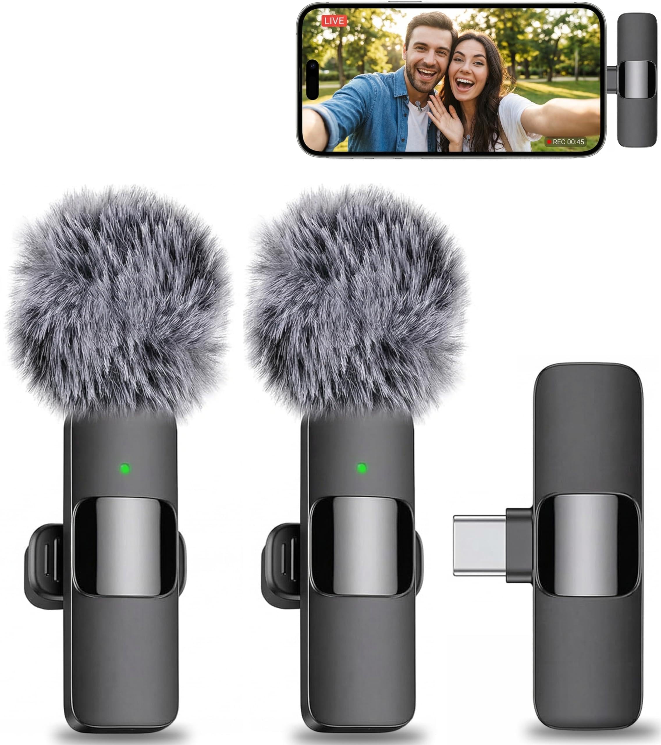 - Mini Mic Pro Wireless Microphone for iPhone, iPad, Android, Lavalier Microphone for Video Recording - 2 Pack iPhone Mic Crystal Clear Recording with USB-C for Podcast, ASMR (iPhone 15+ / Android)
