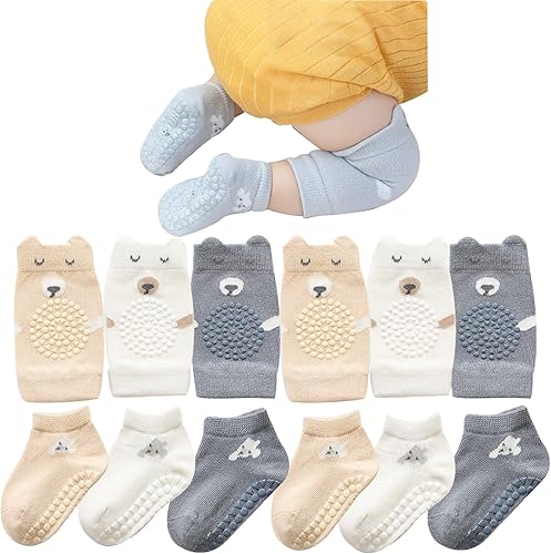 ISANPAN Unisex Baby Crawling Anti-Slip Knee Pads Set,Save Toddler Boy Girl 3-9-18 Months Knee and Ankle