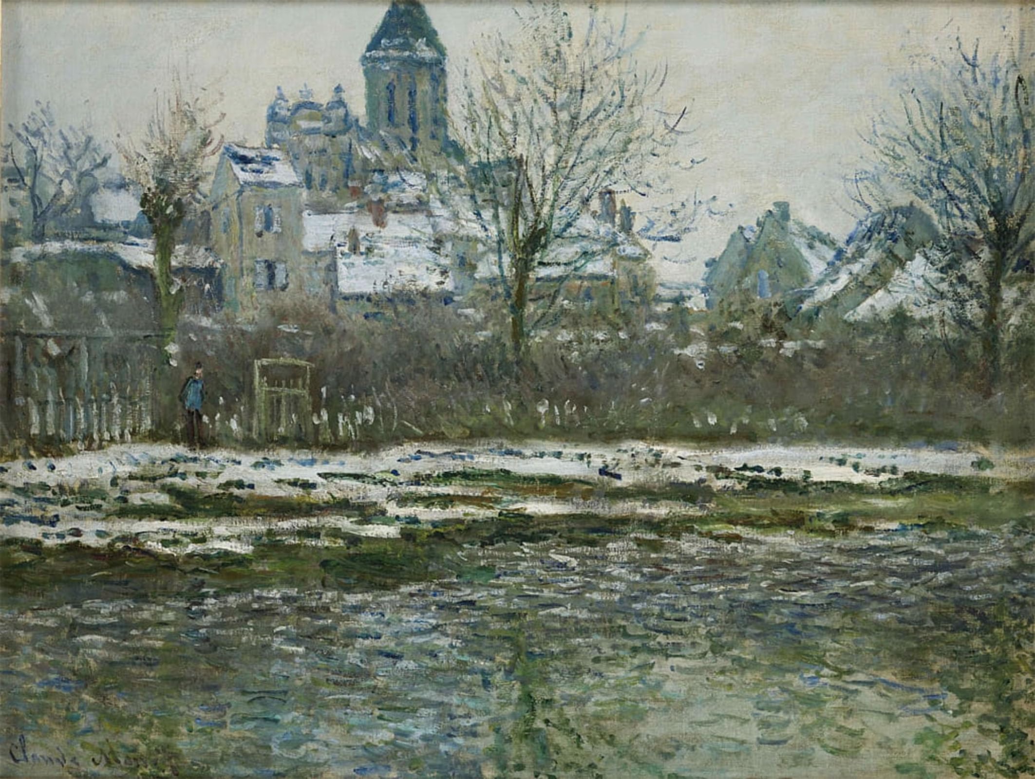 SERENDIPITP Abstract Painting Mural Print Picture Wall Decor Painting Effect of Snow At Vétheuil Or Church of Vétheuil by Claude Monet Vintage Wall Artwork for Home Decor 60x90cm