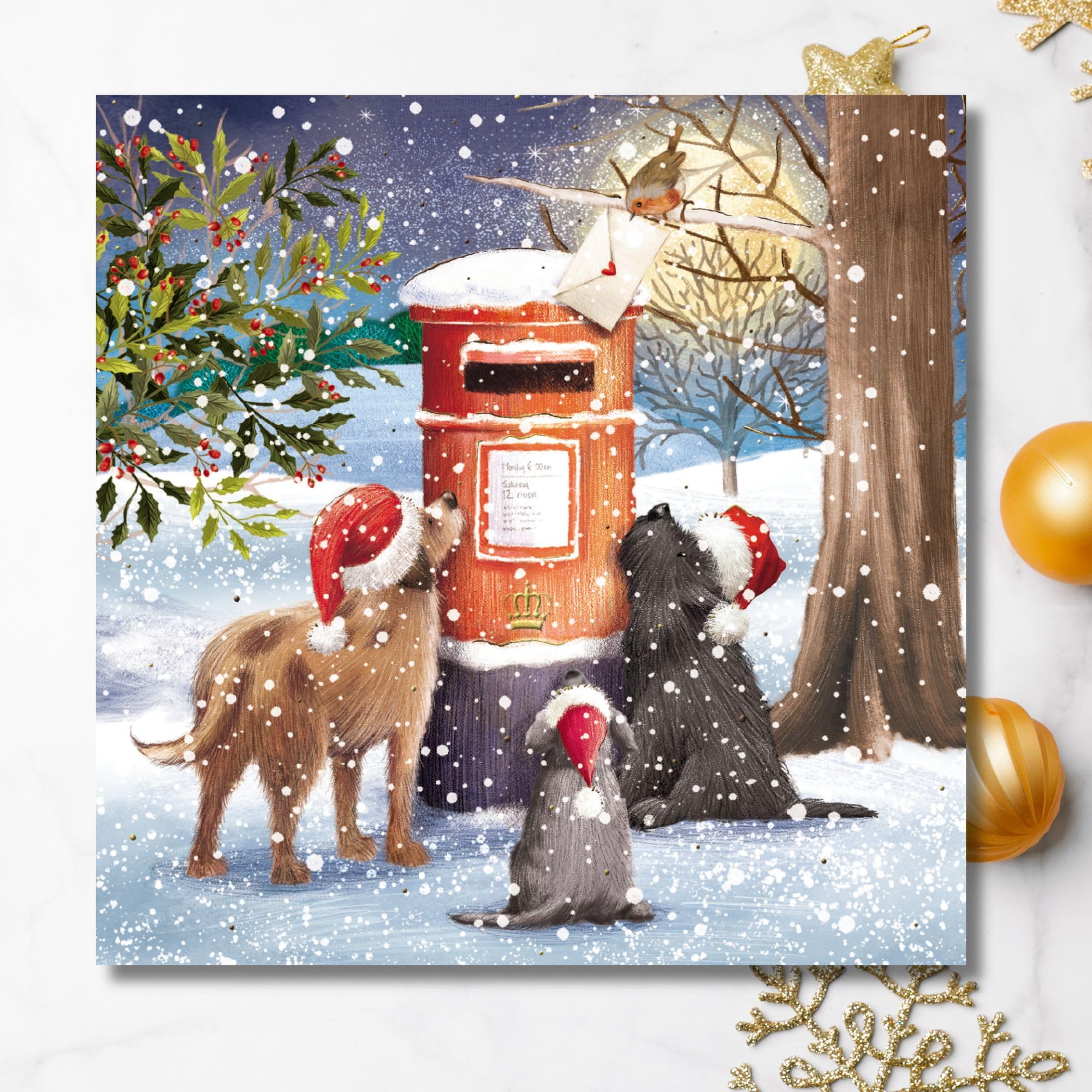 GBCC Charity Christmas Cards Pack of 10, Festive Dogs & Postbox in the Snow, Premium Greeting Cards Multipack with Envelopes - Image 3