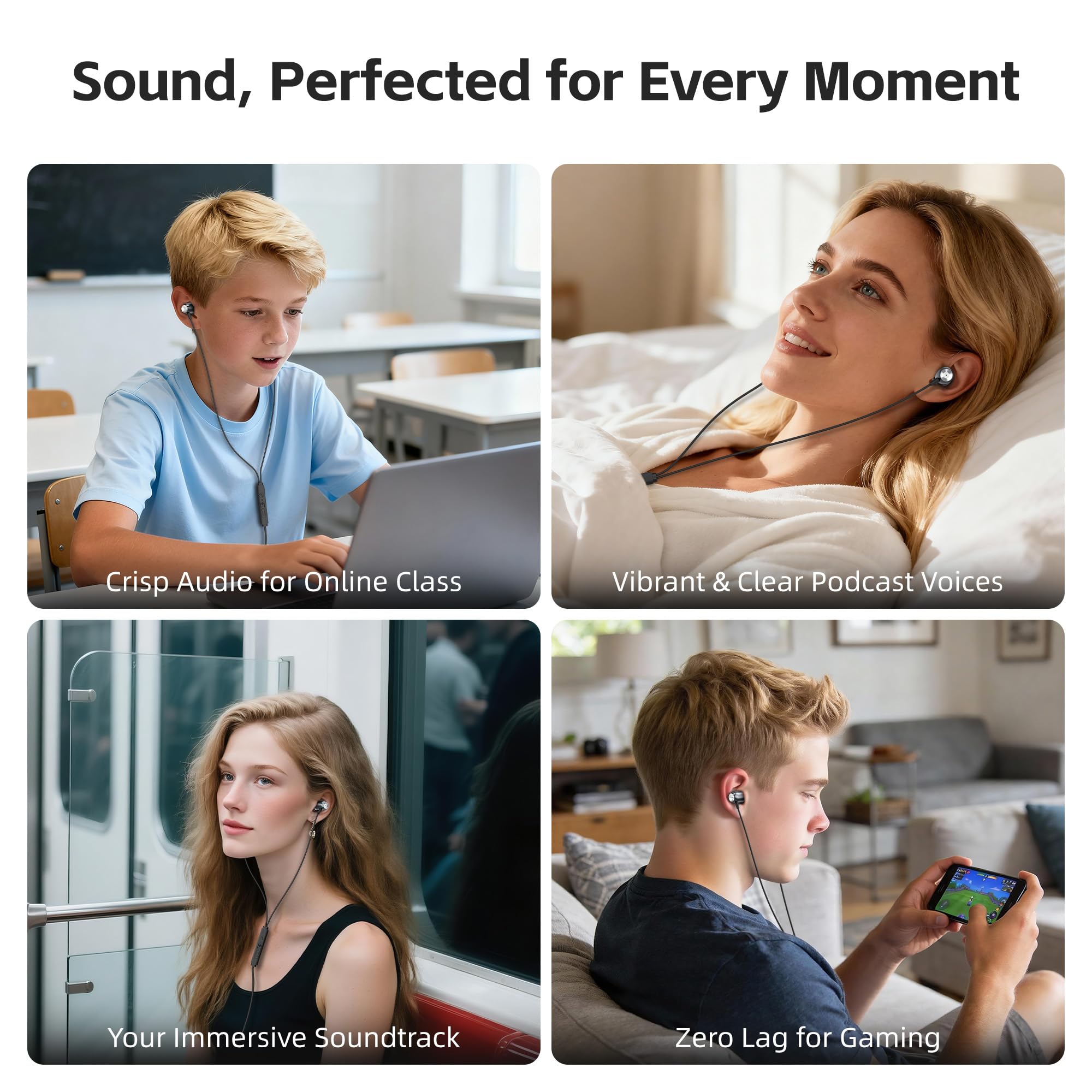MORMOQUE EP05 - Confezione da 5 auricolari con cavo, jack da 3,5 mm, con isolamento acustico, cuffie in-ear con microfono, bassi HD, per piccole orecchie, per donne, adolescenti, ragazzi e adulti