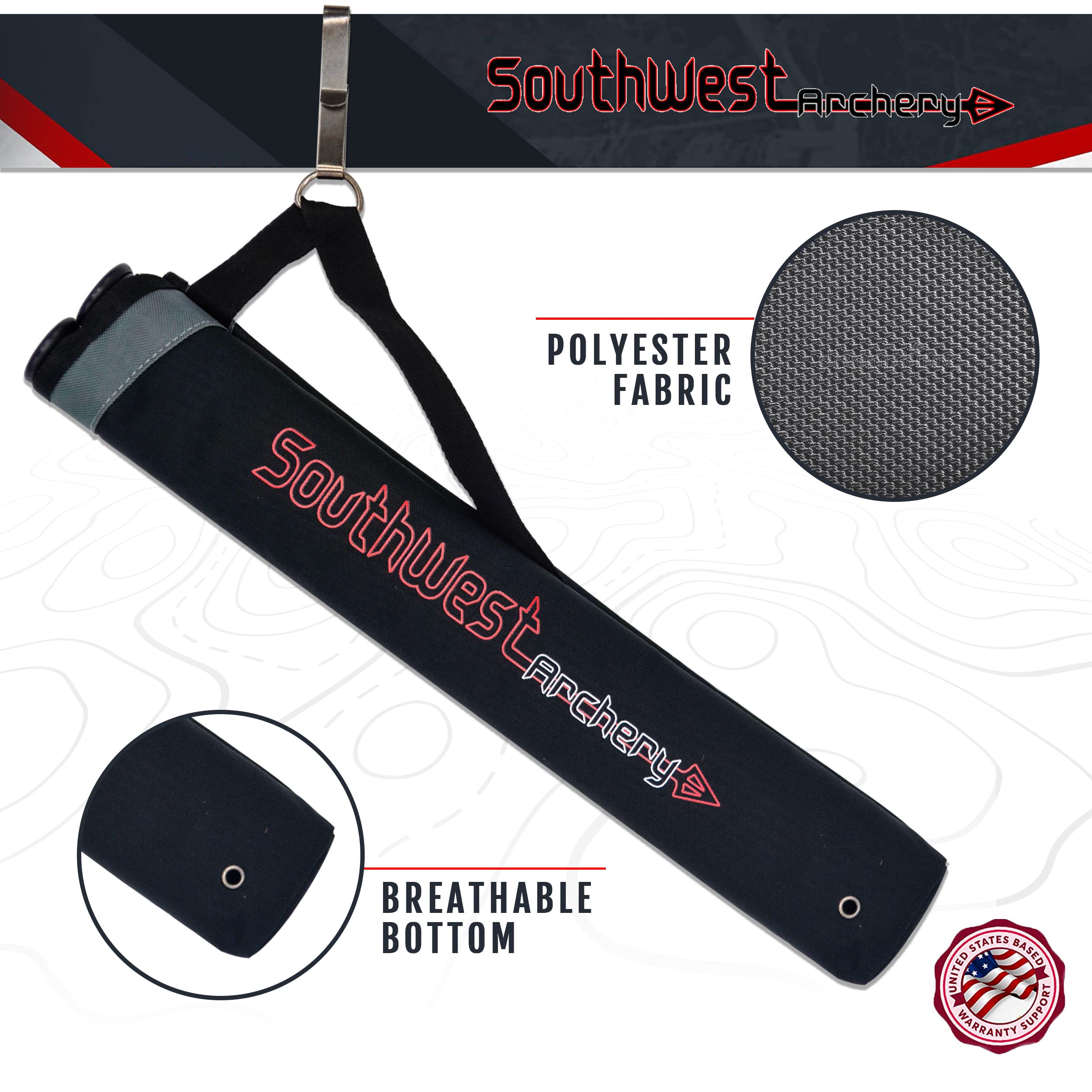 Southwest Archery Universal Hip Quiver - Two Removable 18 inch Arrow Tubes - Clips on to Your Belt – Right and Left Handed - Black