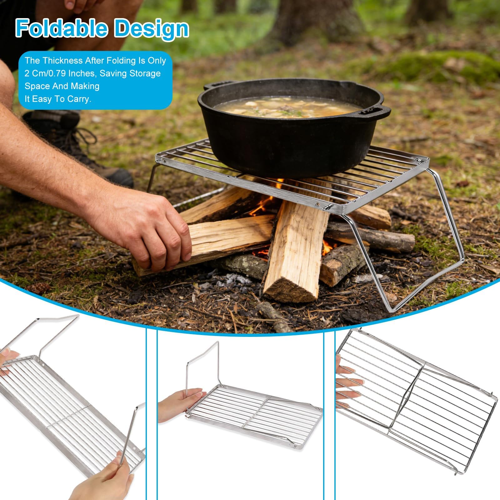 Griglia pieghevole da campeggio, 30 x 16 cm, per barbecue portatile, per campeggio, campeggio, campeggio, escursionismo, picnic, pesca