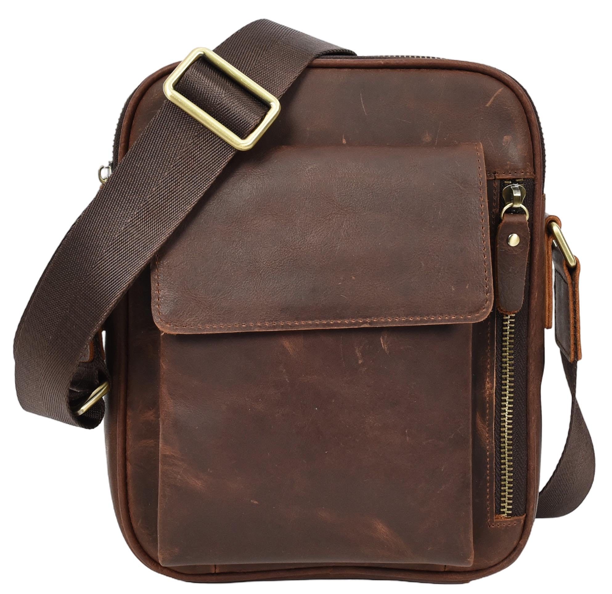 Morsalin - Borsa a tracolla da uomo, in pelle, con scomparti multipli con cerniera, tracolla regolabile, tasca frontale con patta