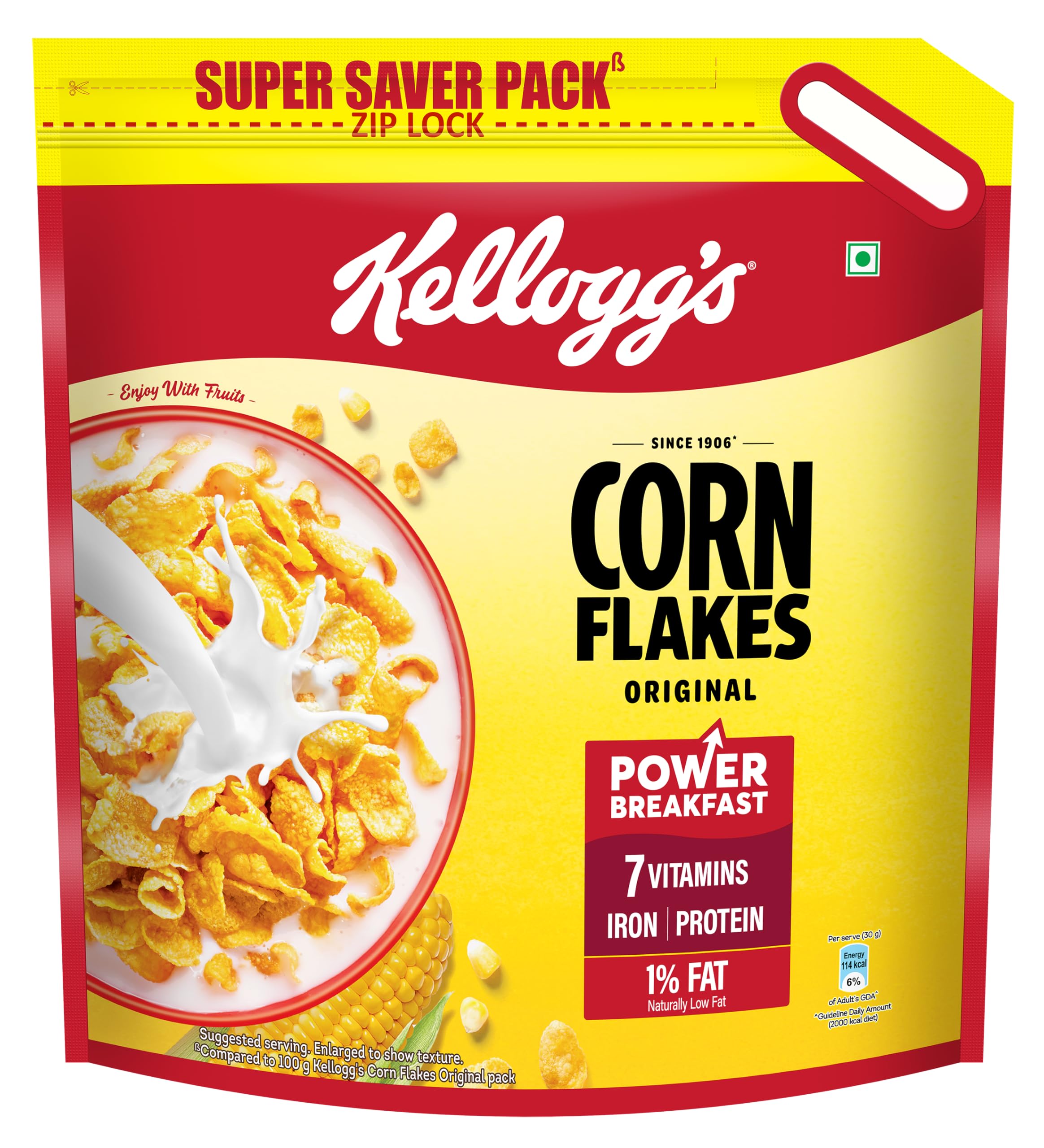 Corn Flakes Original 1.2kg/1.15kg | Power of 5: Energy, Protein, Iron, IMMUNO NUTRIENTS, Vitamins B1, B2, B3 & C| Corn Flakes, Breakfast Cereal