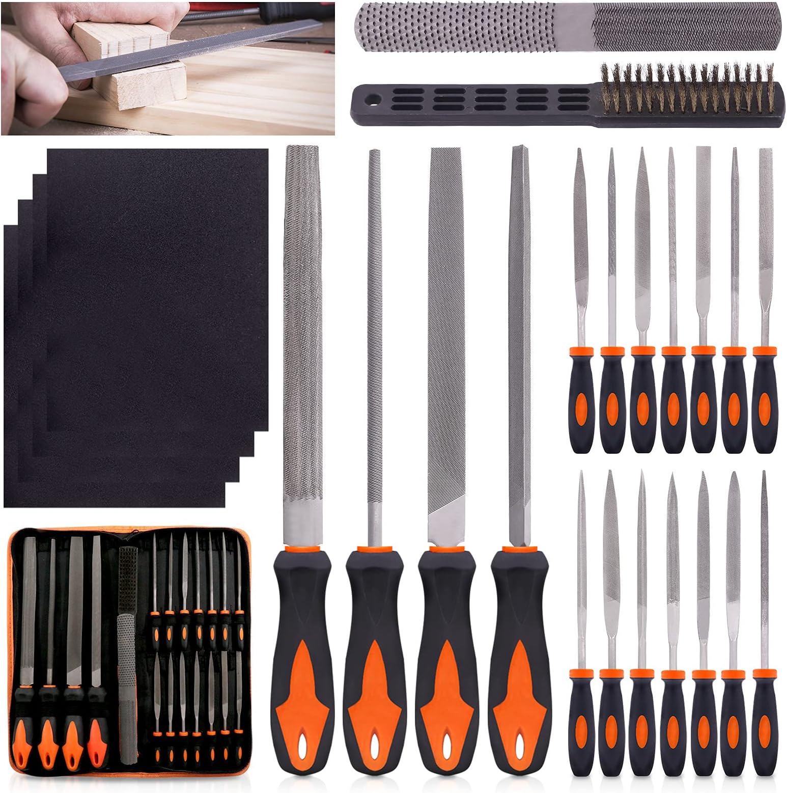 HiSpec 21pc Metal Hand & Needle File Tool Kit Set Bundle with Carbon Pry Bar Set
