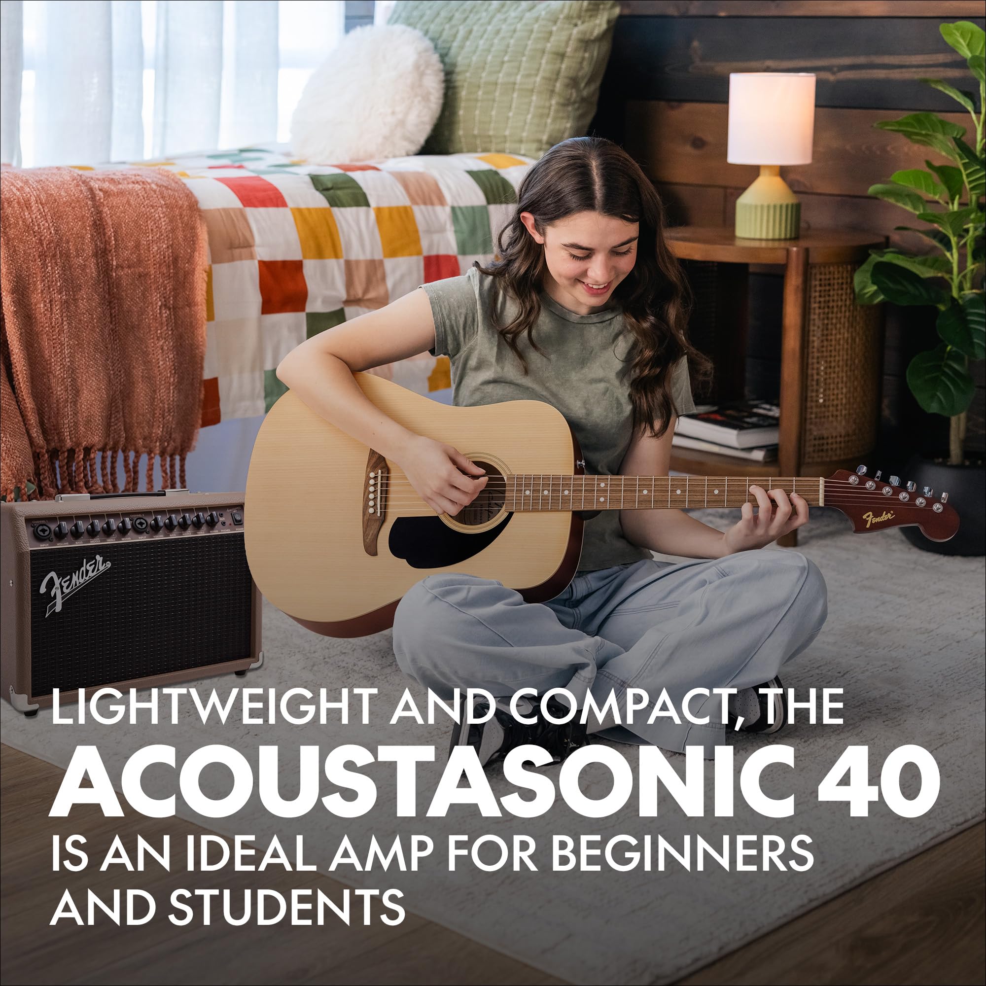 Fender Acoustasonic 40 Gitarrenverstärker | Dual 6,5 Full-Range-Lautsprecher mit Whizzer Cones, Built-in Reverb, XLr/1/4 Combo Eingänge, 3-Band Eq, 2 Jahre Garantie