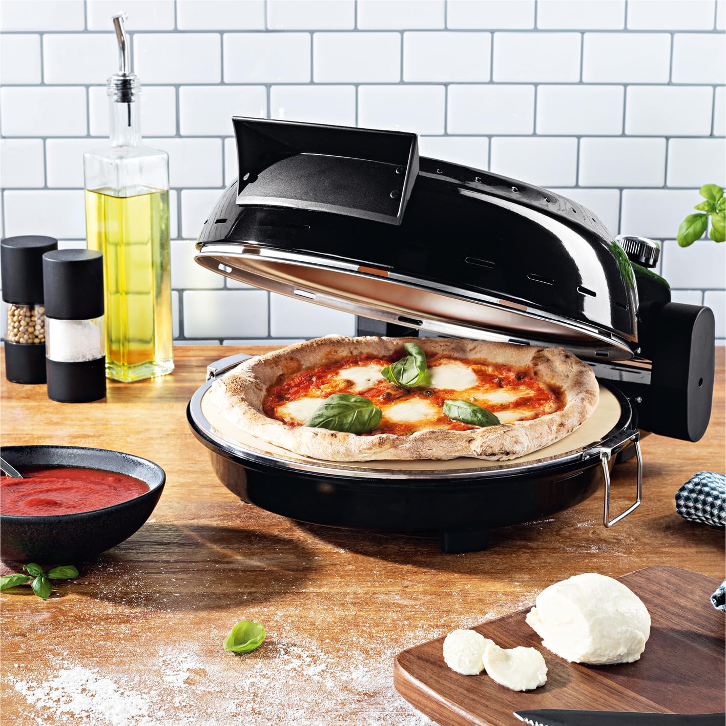 GOURMETmaxx Elektryczny piec do pizzy, do 420°C – z kamieniem do pizzy, regulacja temperatury i timer 30 min. | Mini piekarnik idealnie nadaje się do pieczenia pizzy, chrupiącego chleba i wielu innych