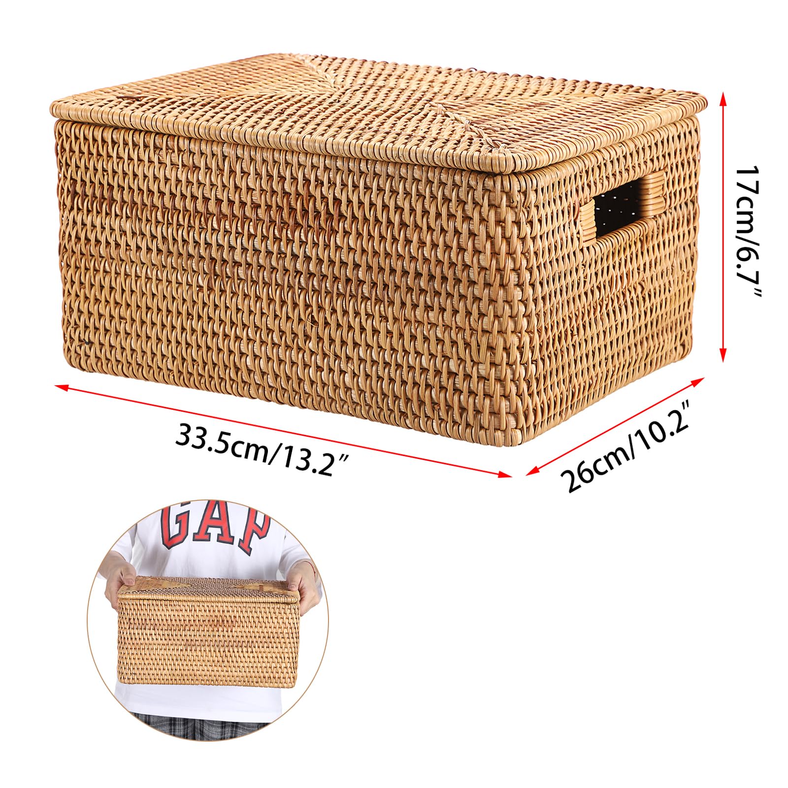 SUMTree Cesto portaoggetti in rattan con coperchio, 33 x 25 x 16 cm