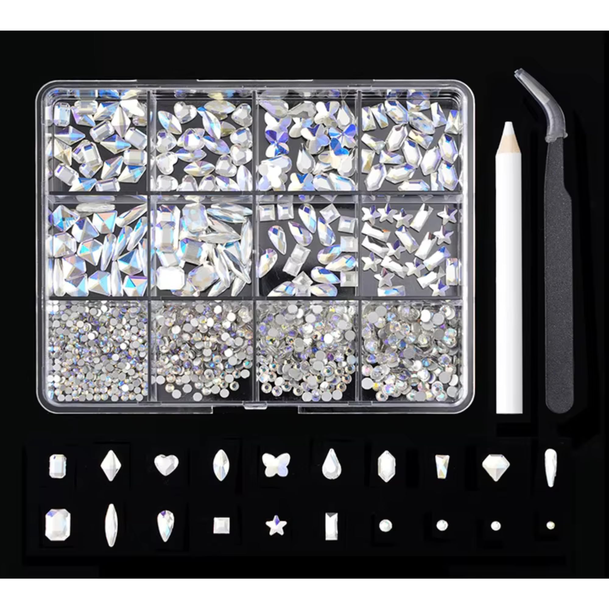 INOG Mix Styles Nail Rhinestones – Flat Back Nail Charms and Crystal Stones for Acrylic Nails – Multi-Shape and Multi-Size Nail Art Decorations for DIY Manicure and Salon Use (MOONBEAN)-image-3