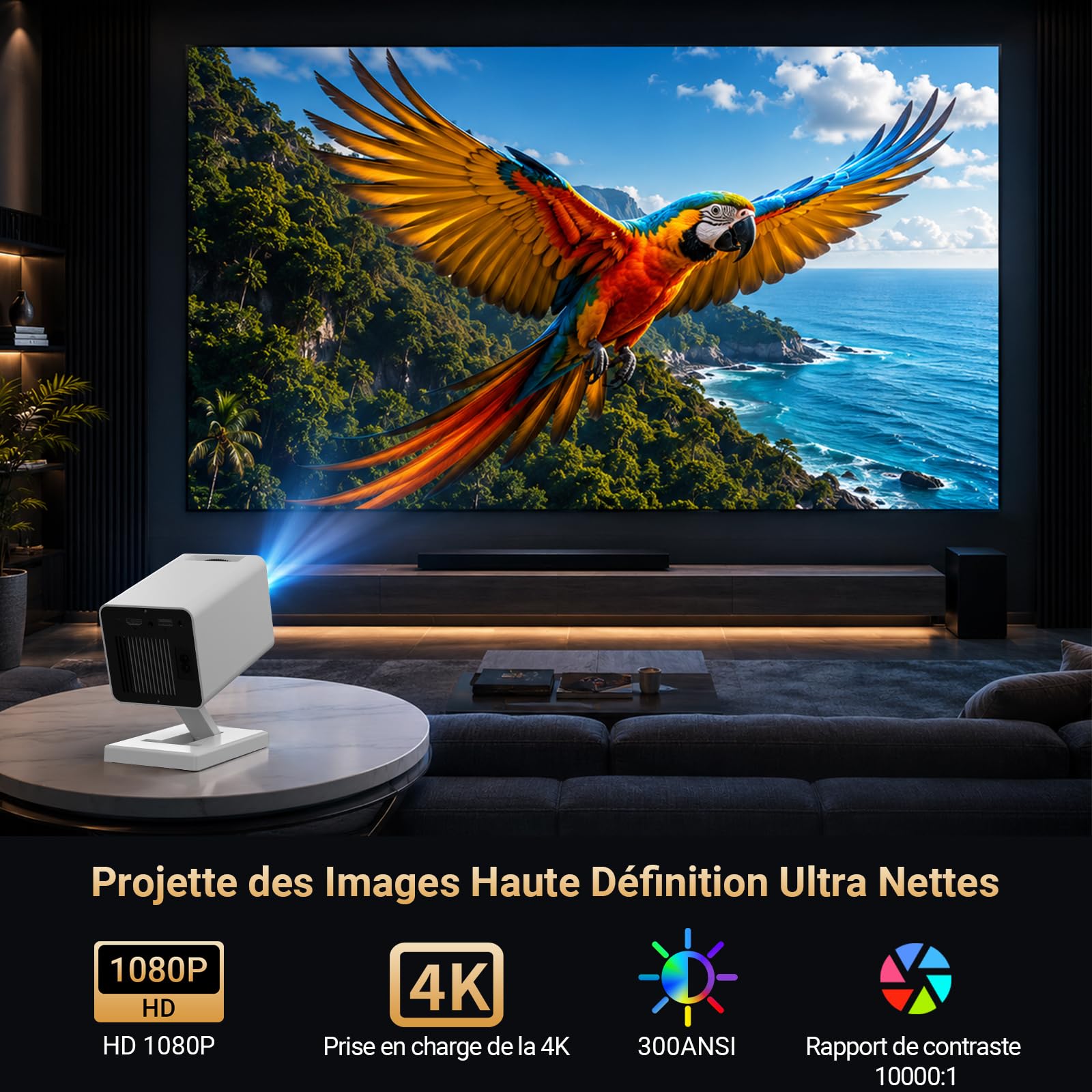Maypug Vidéoprojecteur Cinéma Maison Portable Mini Projecteur pour Chambre Plafond, Portable Projecteur WiFi 6 BT 5.4, Résolution 1080P Compatible 4K, Correction Trapézoïdale Automatique