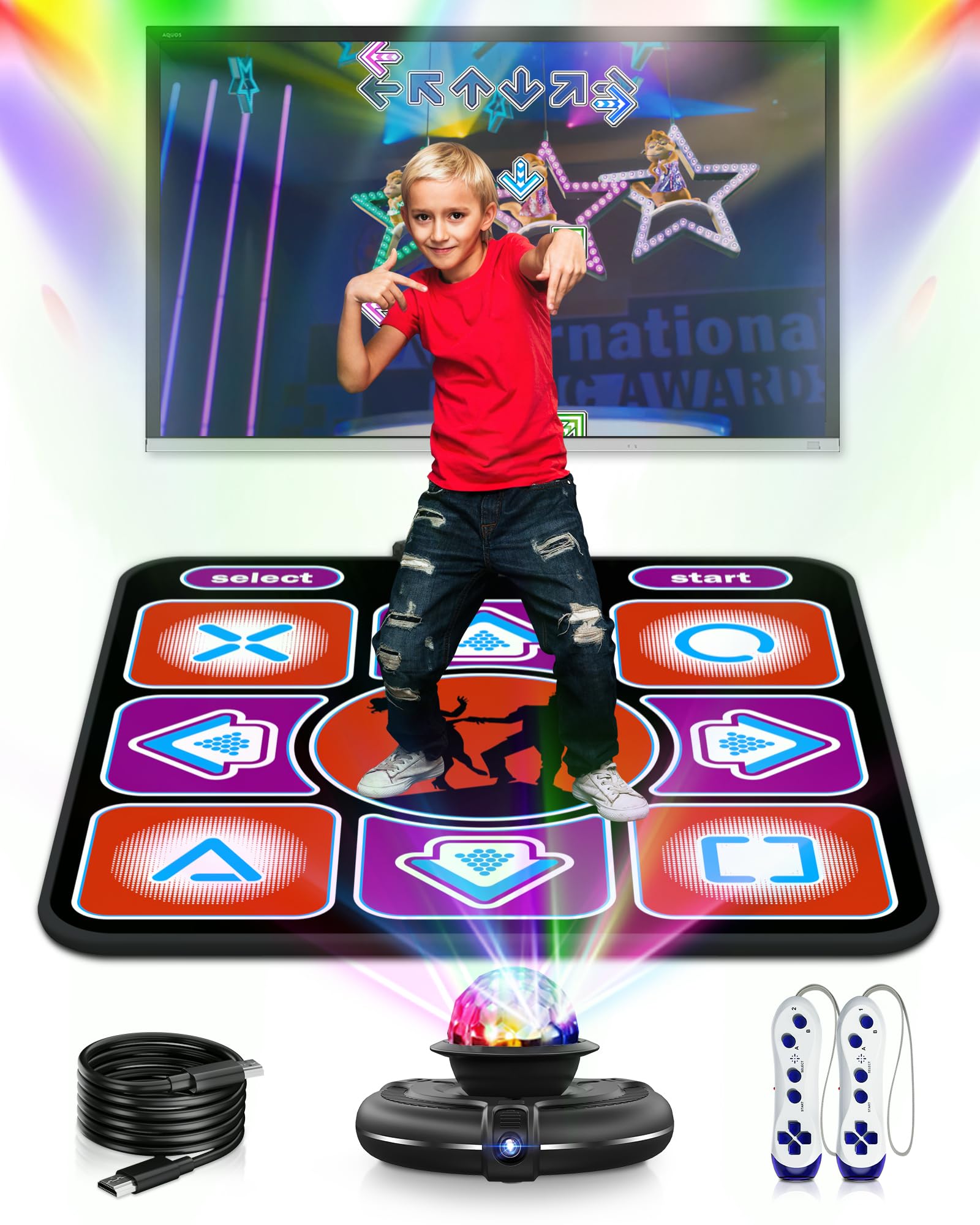 Acelufly Tappetino da Ballo Singolo per TV, Elettronico con Controller Wireless, Antiscivolo per Bambini Adulti Regali per Ragazzi e Ragazze (Nero Rosso)