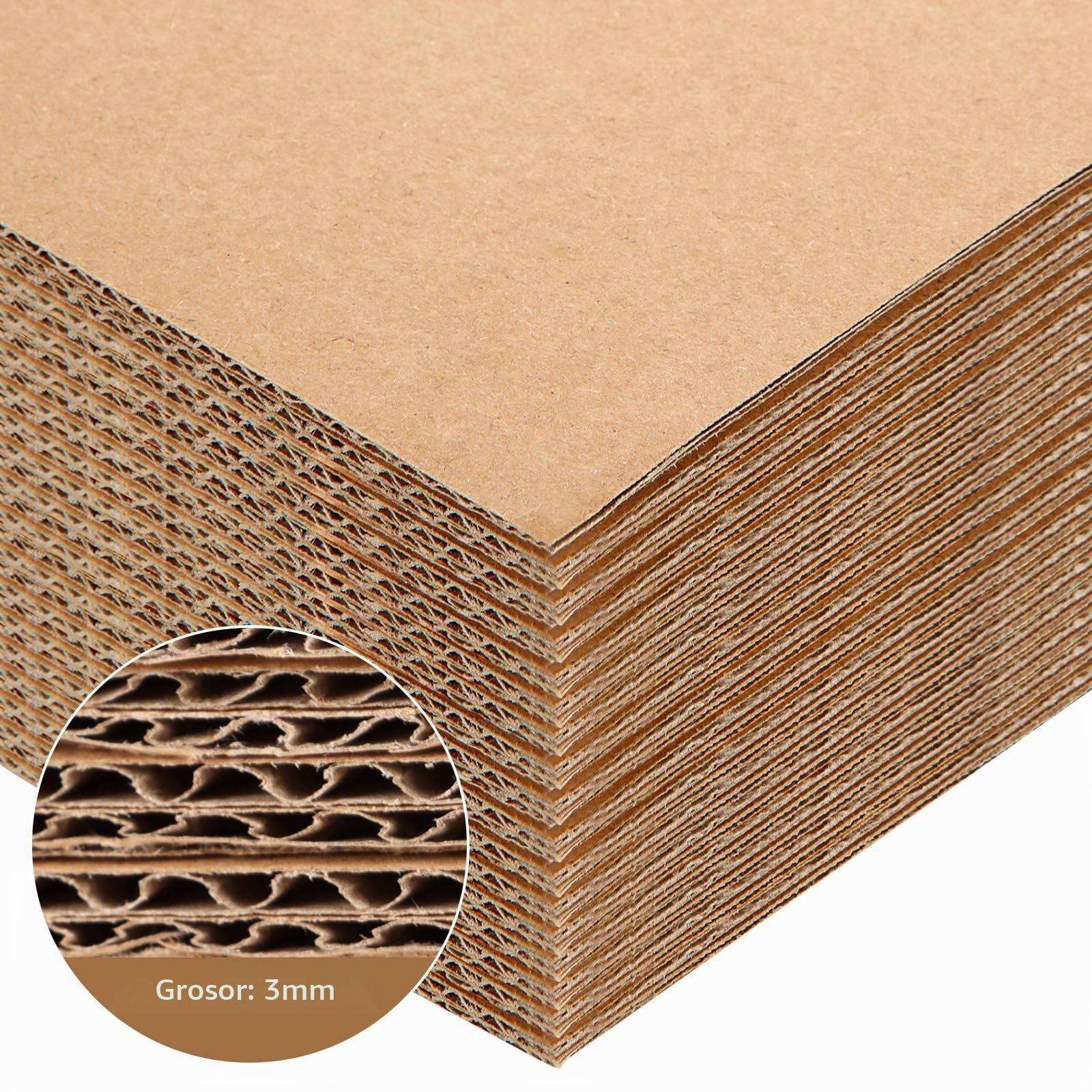 AKOLAFE 40 Piezas Carton Ondulado Kraft 29 x 40 cm, Carton Manualidades de 3 mm Papel Kraft 3 Capas para Embalaje Maquetas Cortar Doblar Pintar Proyectos Escolares