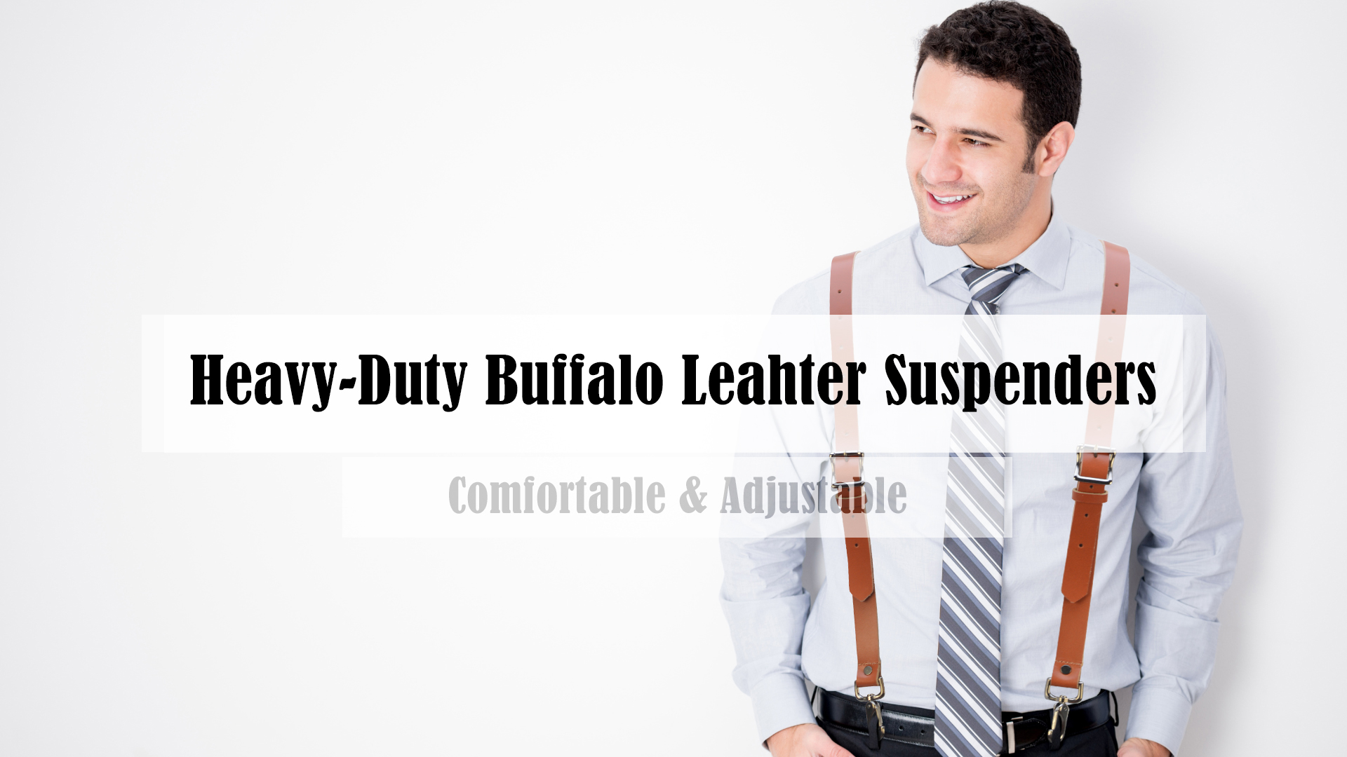 WELKINLAND Buffalo Leather Suspenders - Heavy Duty Work Suspenders