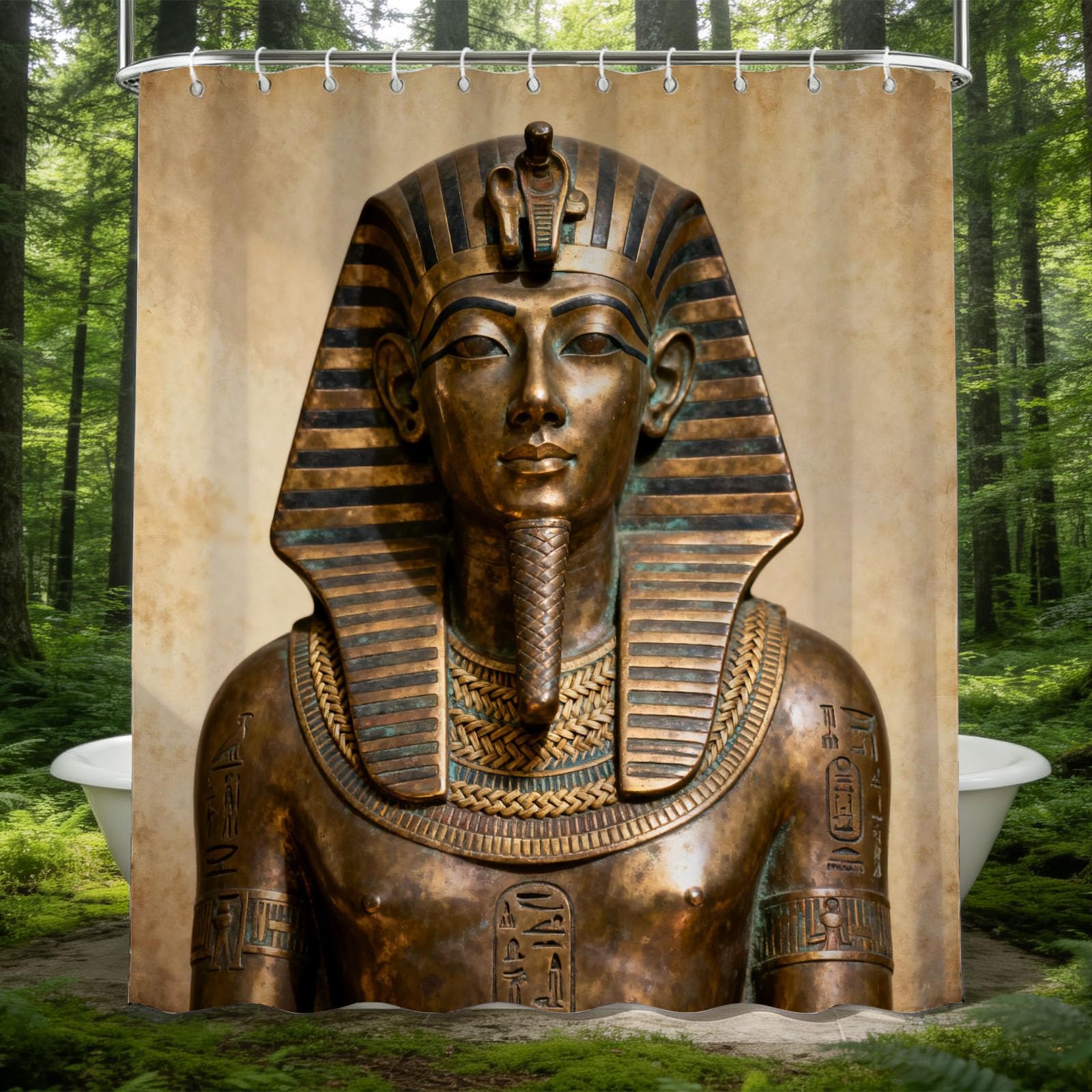 Hongduo 3D Pharaoh Shower Curtain for Stalls Bathtubs Retro Styled Bathroom Decor Shower Curtain Set Polyester Fabric Waterproof 180x180cm/71X71 Inch with Hooks