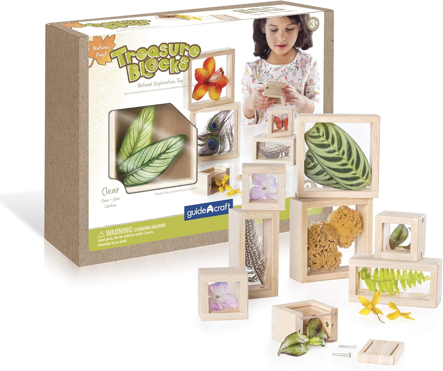 Guidecraft Treasure Blocks – Clear: Smooth Wooden Observation Stacking Blocks with Transparent Windows, Educational Toy for Kids