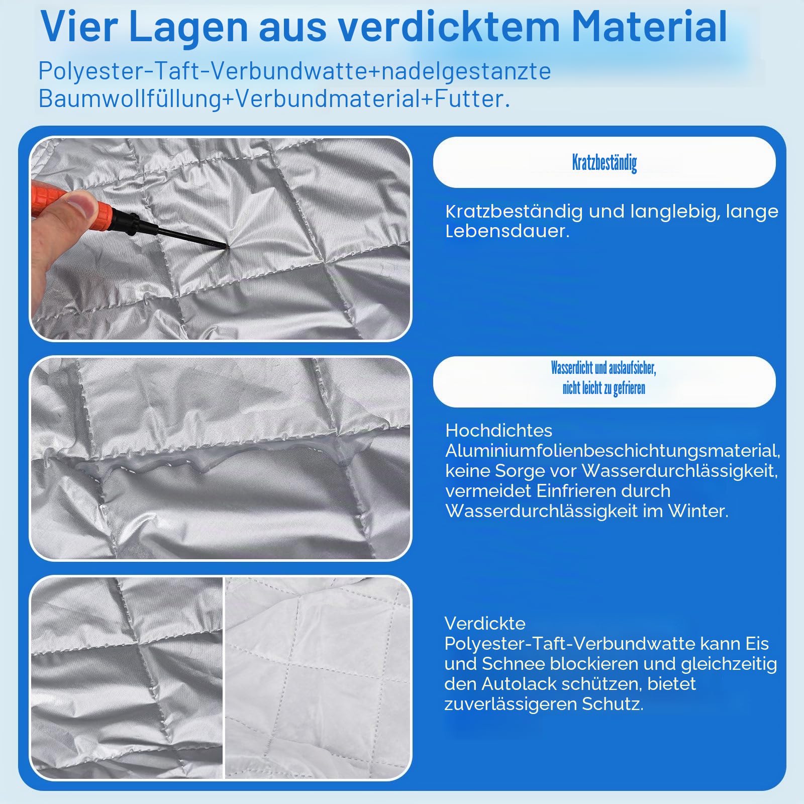 Blueshyhall Autoabdeckung Halbgarage Winter, 4-Lagige Verstärkte Hagelschutzplane Auto Abdeckplane Stoff Wasserdicht Windfest Schnee- Frost- Schutz, Halbabdeckung mit Spiegel und Haken (2,45x4,75 M)