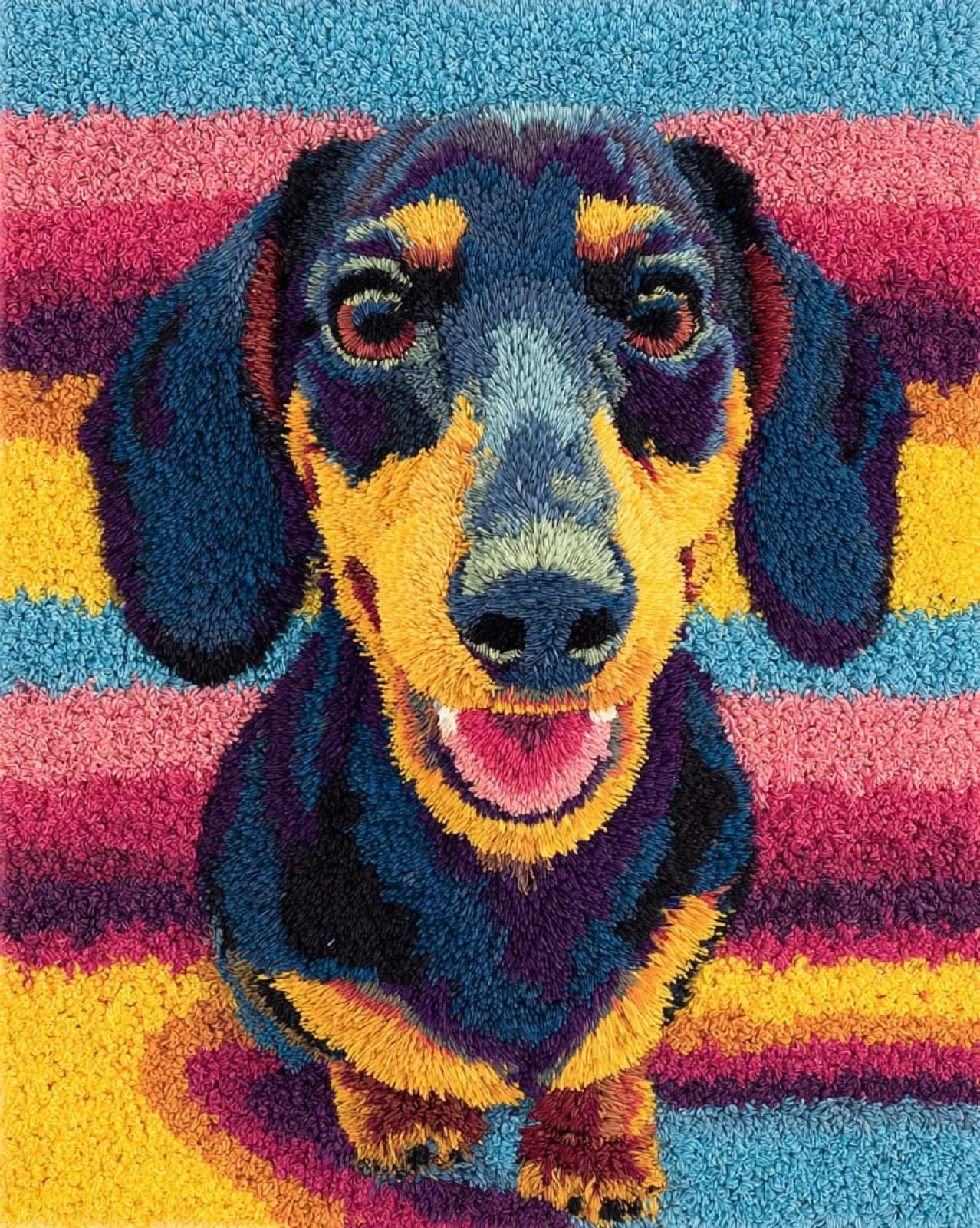 Wallphantom Latch Hook Rug Kits,Happy Dachshund,DIY Crochet Rug Making Kit for Adults Kids,3D Cross Stitch Carpet Embroidery Needlework Crocheting for Home Decor,60x90cm