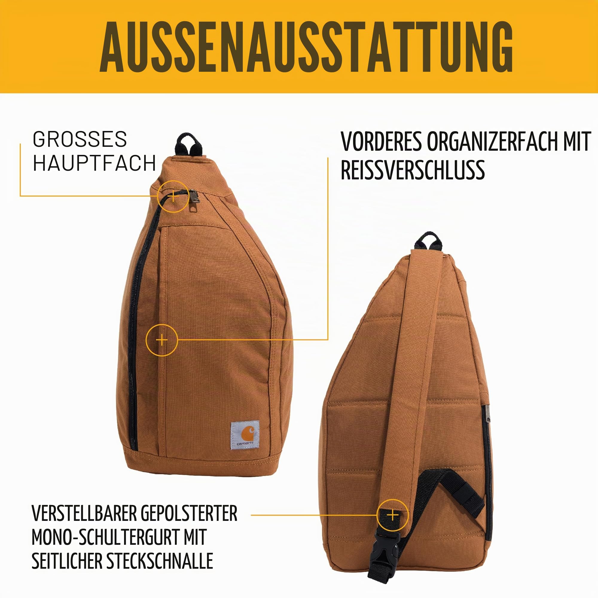 Carhartt Uni-Erwachsene Strapazierfähige Schultertasche, Seitlicher Schnalle, Tablet-hülle und Verstellbarem Riemen Sling, Crossbody-Rucksack Brown, One Size