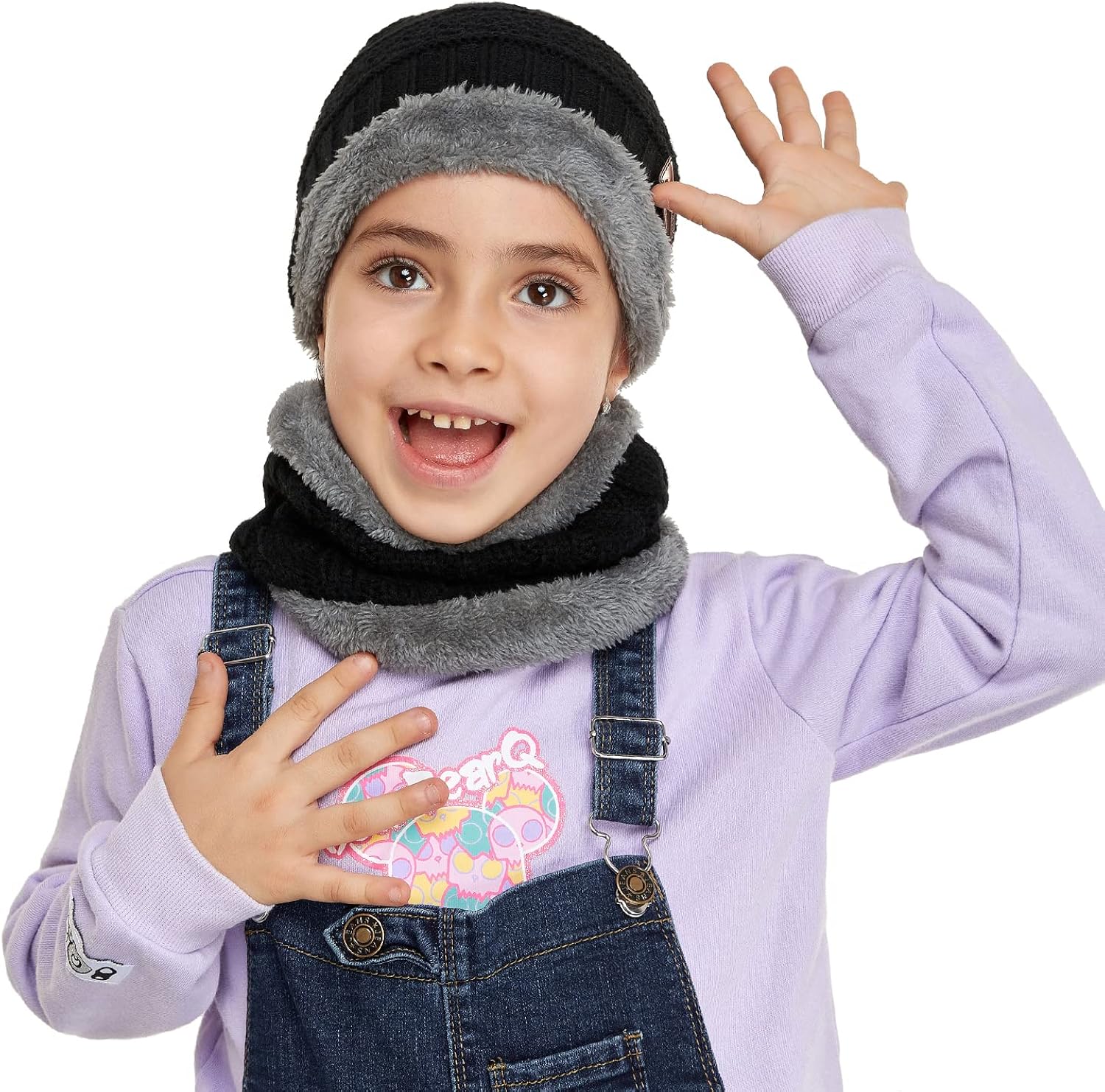 Kids Boys Girls Winter Warm Knit Beanie Hat Cap and Scarf Set with Fleece Lining Black: Clothing, Shoes & Jewelry