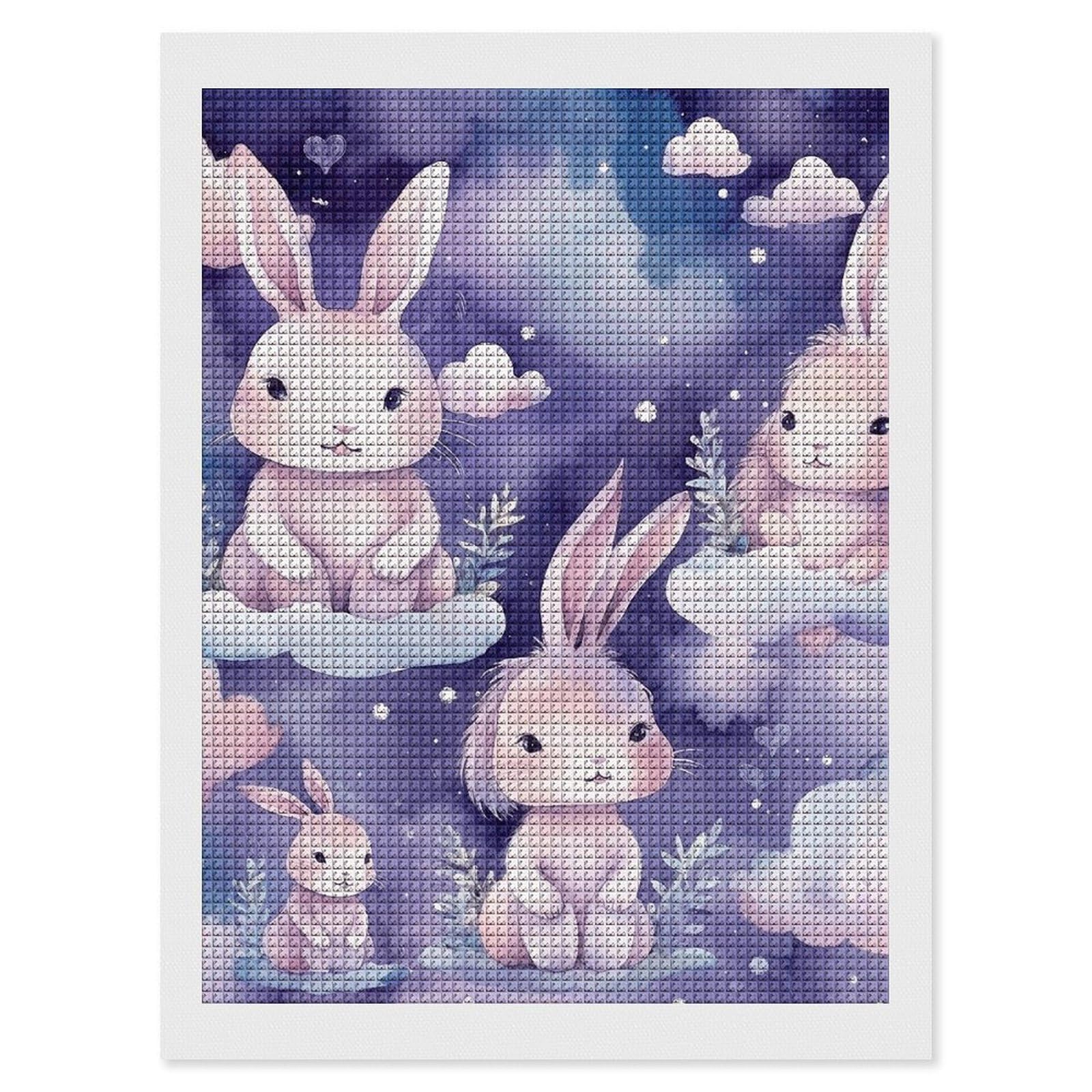 Purple Style Bunny Diamond Art Kits for Adults, DIY 5D Diamonds Painting Kits for Beginner, Round Full Drill Diamond Dots Painting, 12"x16" Diamonds Pictures Gem Art and Crafts Wall Decor