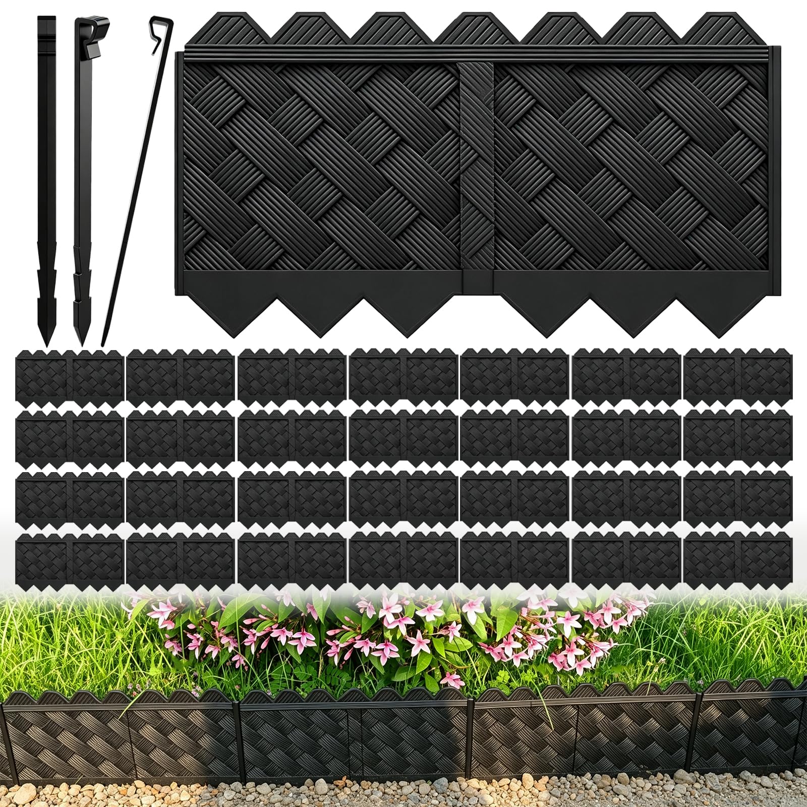 BLACKVINE - 30 bordes de plástico para paisajismo, 30 pies (5 pulgadas de altura expuesta), borde de jardín para paisajismo, bordes de borde de jardín para parterres, césped, patio, divisor de borde