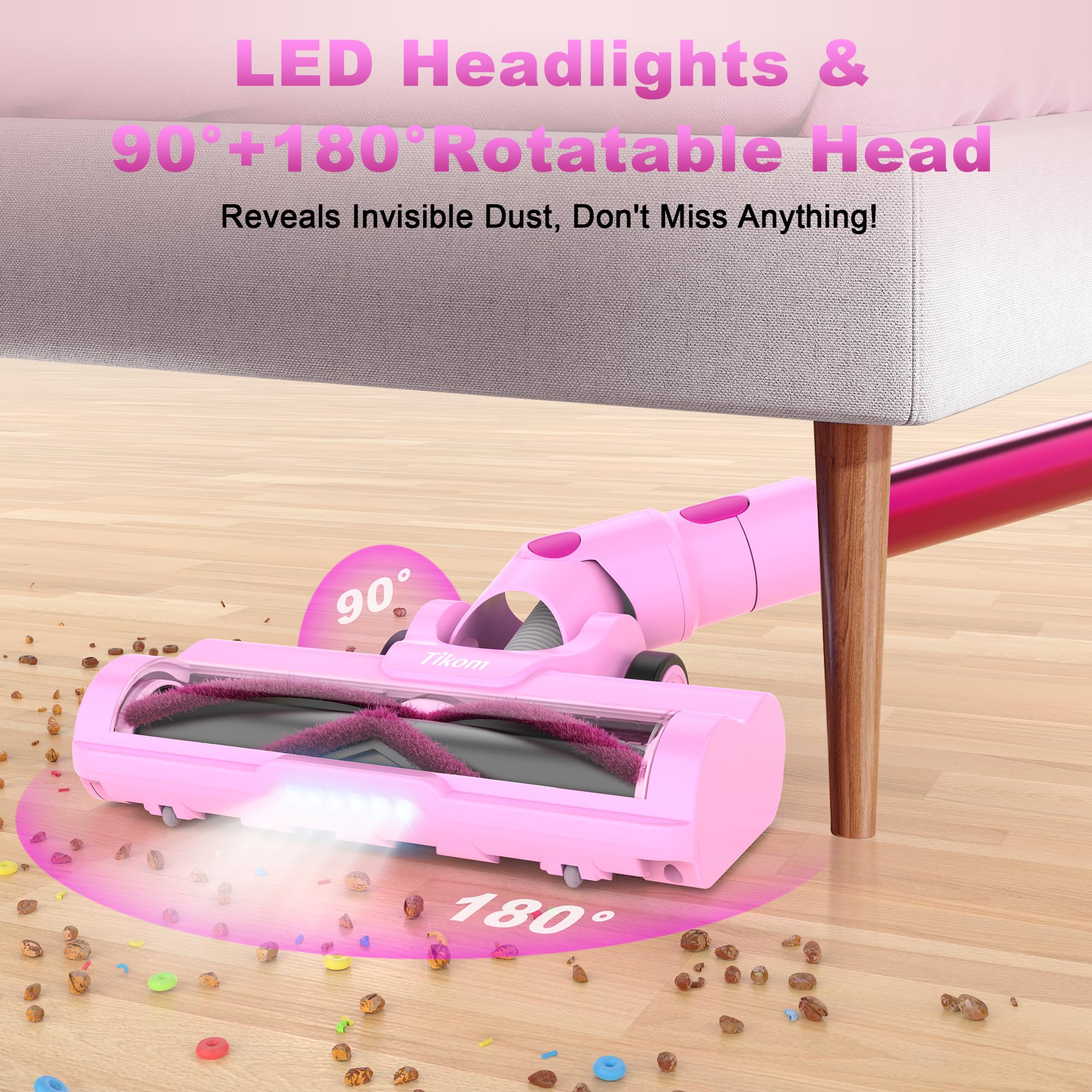 Tikom V500 Cordless Vacuum Cleaner for Home, 40000Pa/450W Stick Vacuum with LED Touch Screen, Charging Wall Dock, Anti-Tangle, Lightweight Handheld Vacuum for Pet Hair, Hard Floor, Carpet view 5