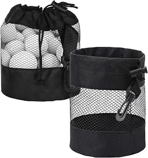Grevosea 2 Pcs Golf Balls Storage Bag, Golf Pouch Golf Ball Holder Nylon Mesh Ball Bag with Drawstring Golf Ball Sack Golf Storage Drawstring Mesh Bags for Golf Accessories (Black)