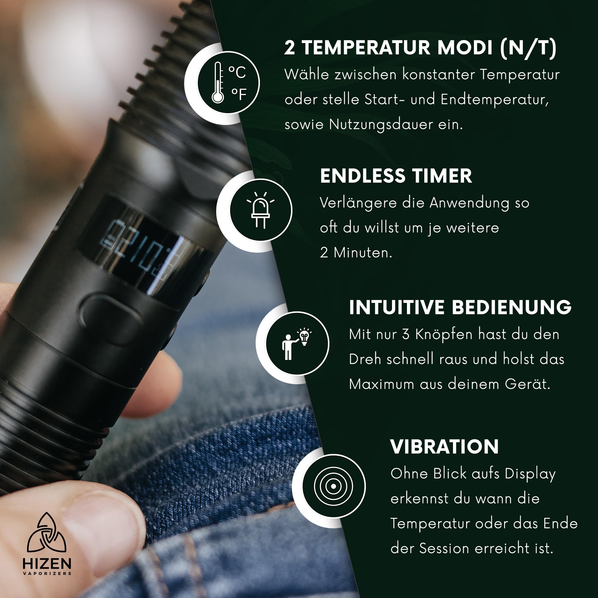 HIZEN Vaporizer Stilus Pro Konvektion + Ladeset - Verdampfer für Kräuter mit austauschbarem Akku, USB-C Kräuterverdampfer, Aluminium Gehäuse, Display, modular erweiterbar - nikotinfrei