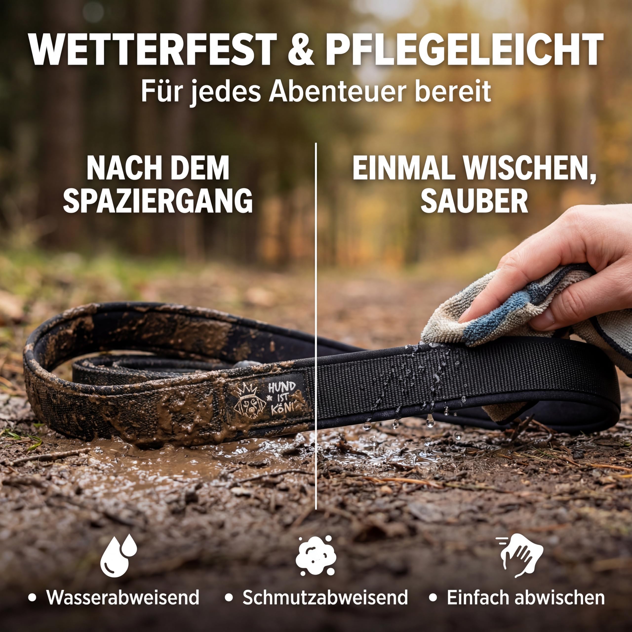HUND IST KÖNIG Schleppleine 10m für Hunde 12-70kg - Lange robuste Hundeleine mit Griffpolster & Sicherheitskarabiner - Trainingsleine + eBook, Hundeleine 5m, 10m, 15m, 20m