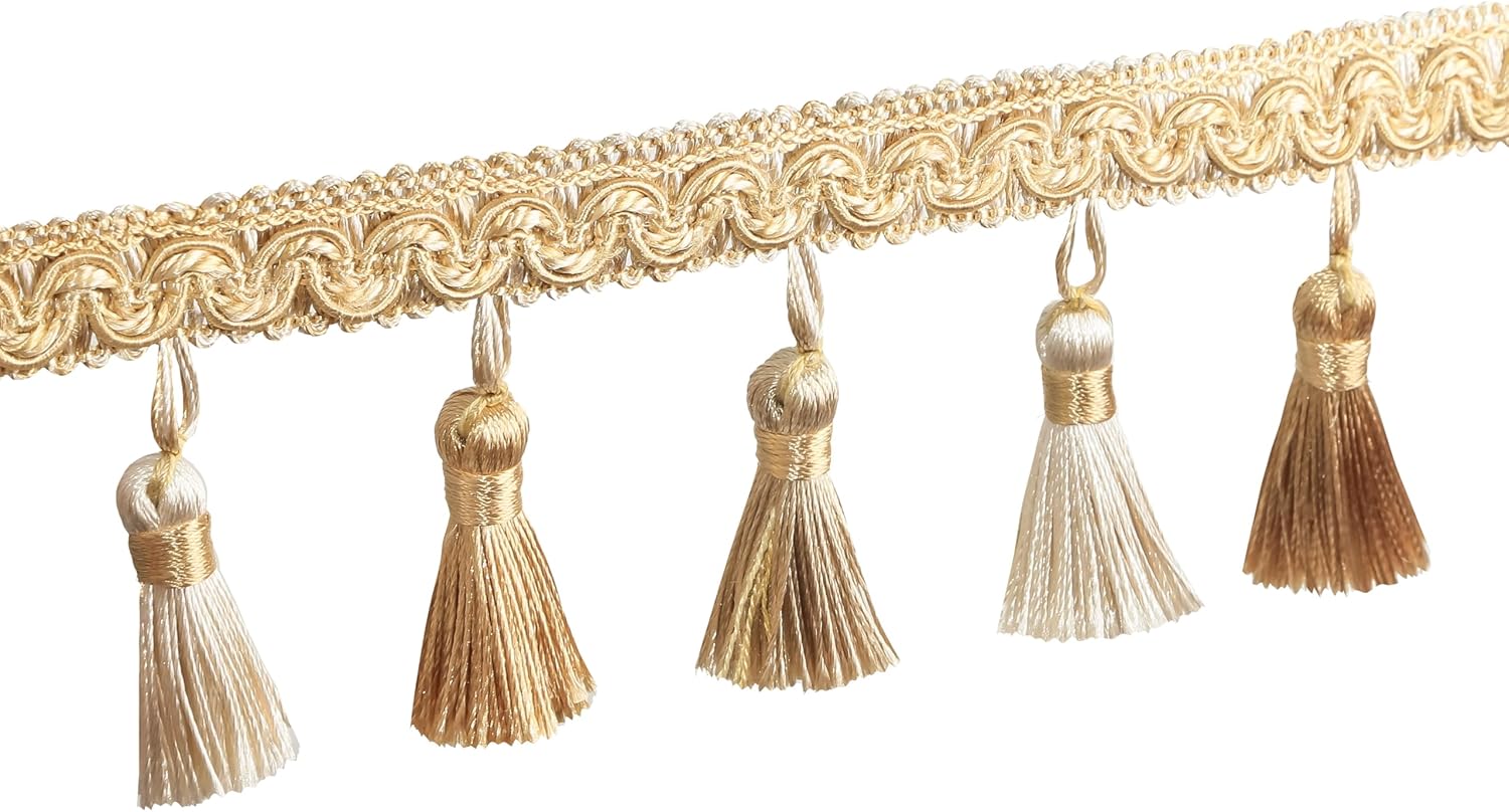 Tassel Fringe Trim 5.25 Yard x 2.56 Inches Luxury Handmade Beaded Tassel Fringing Trimmings for Curtain Sofa Dress Decor DIY Tassel Fabric Ribbon Trimming