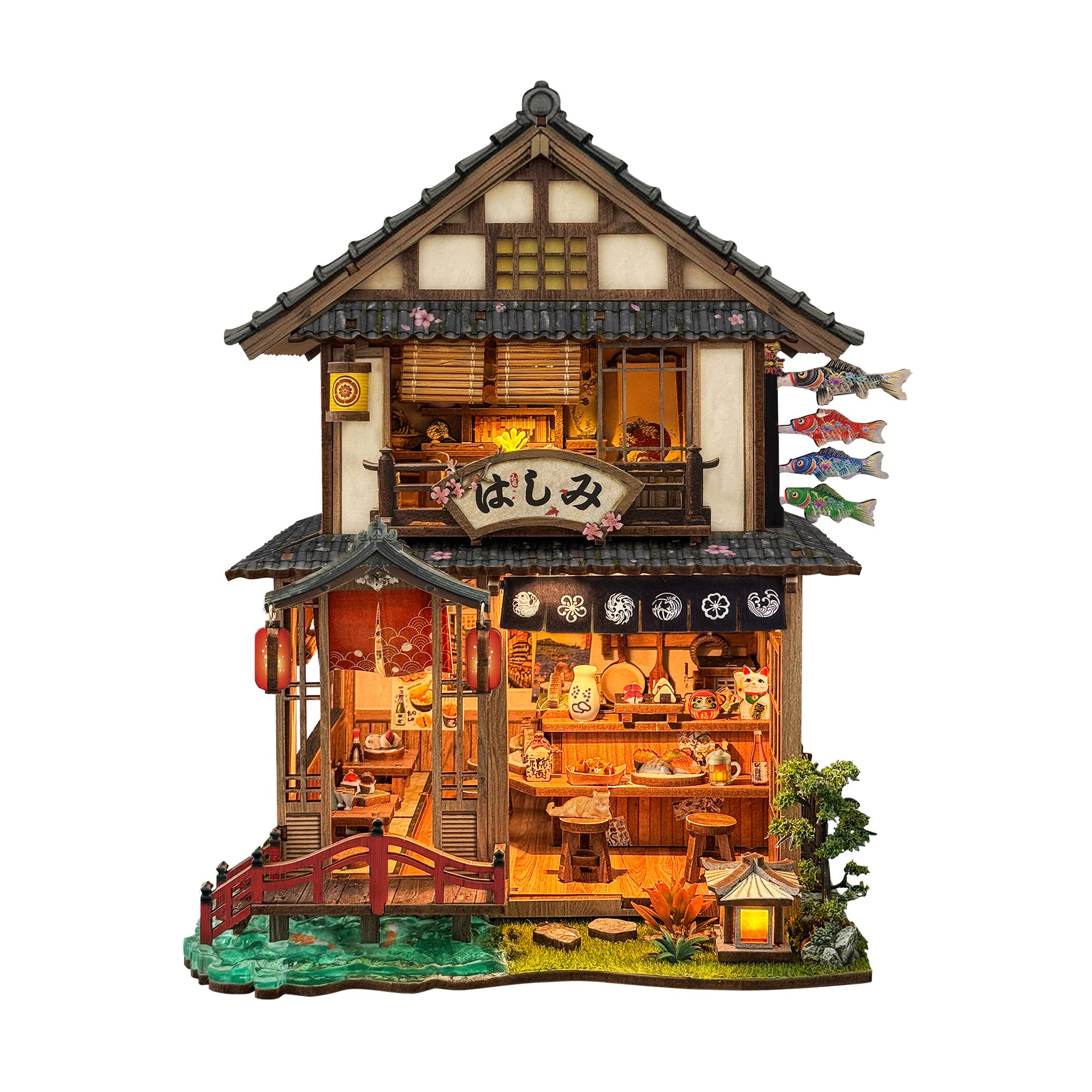Japoński Book Nook kit DIY miniaturowy domek dla lalek zestaw do montażu z diodami LED | Drewniane puzzle 3D Tiny House Book Nook Dekoracja do domu i biura, kreatywne rzemiosło, prezent, dla dorosłych