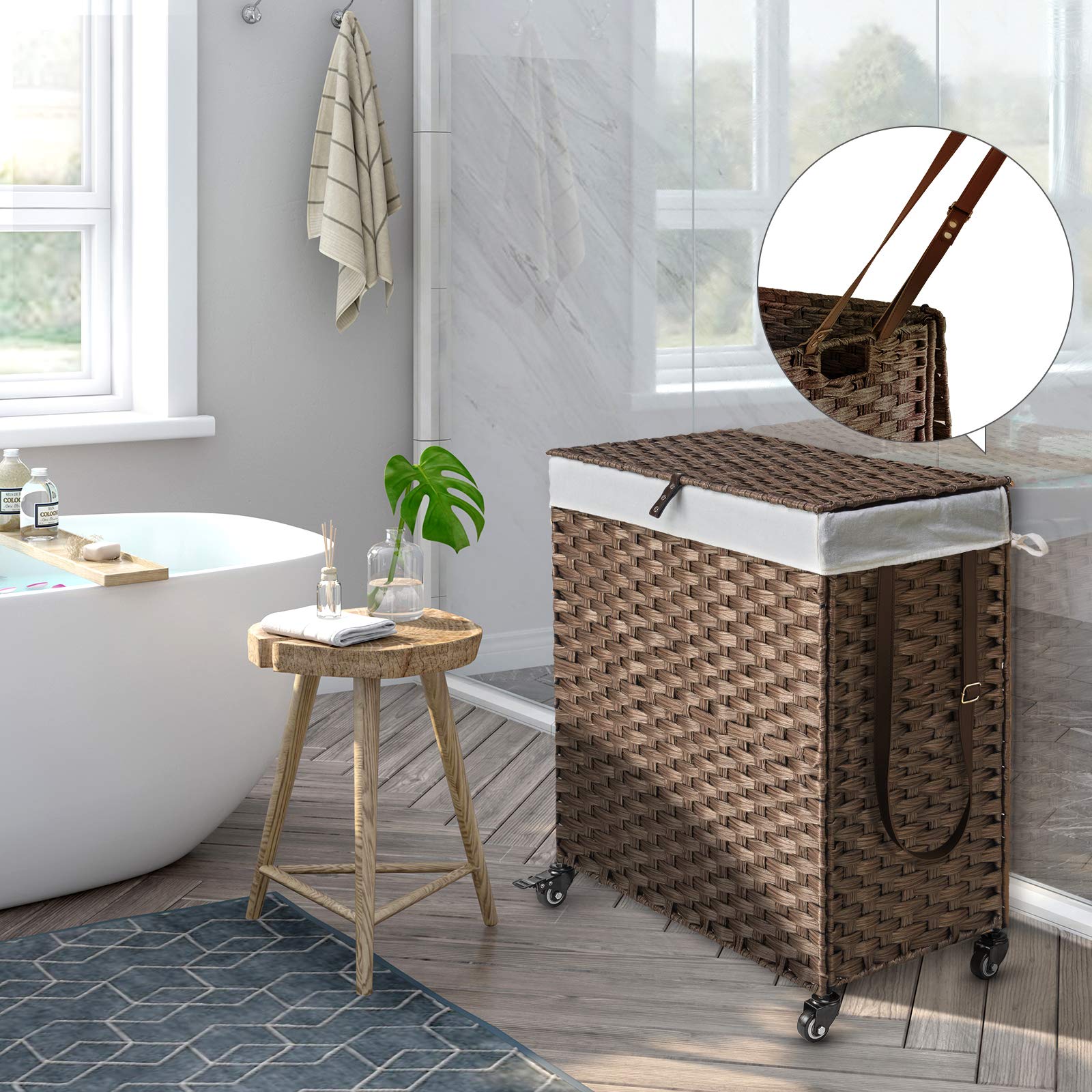 GREENSTELL Laundry Hamper With Lid, 90L Wicker Laundry Baskets Foldable