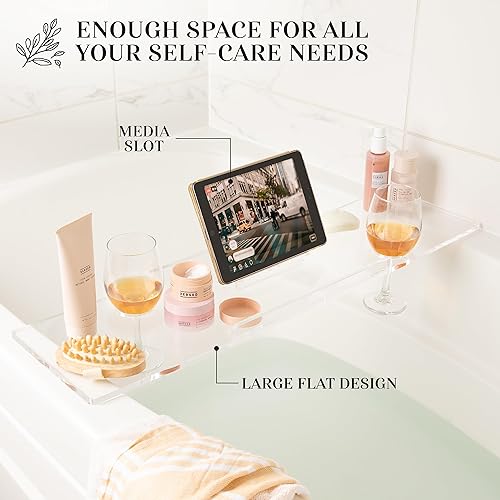 Miniatura 5 de Supreme Plus - Bandeja de bañera de lujo de 38 pulgadas de grosor, mesa transparente para 1 o 2 bañistas, organizador acrílico para bañera, iPad y 2