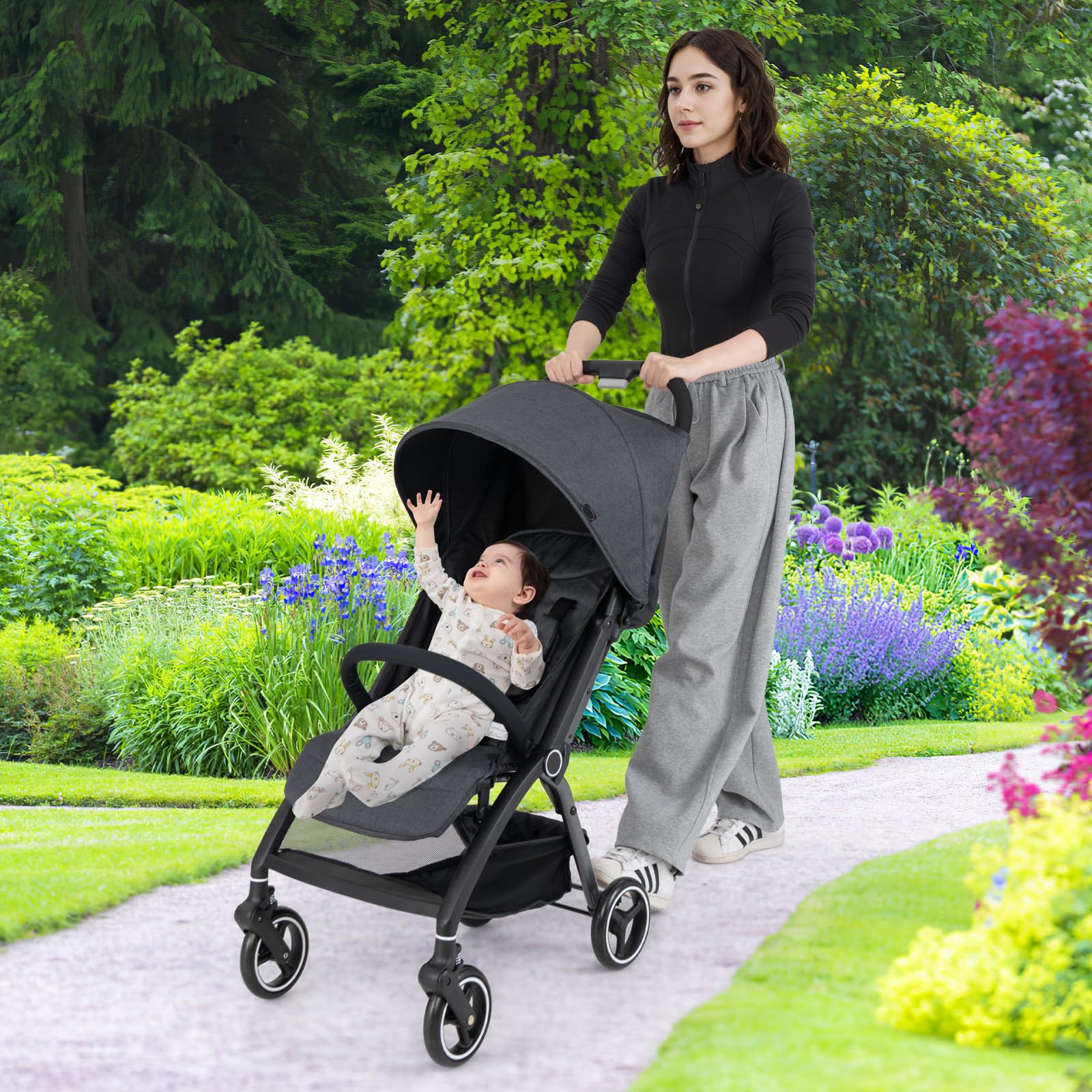 COSTWAY Silla de Paseo Ligera, Carrito Bebe Plegable con Respaldo Ajustable, Capota y Arnés de 5 Puntos, Cesta de Almacenamiento, Plegado con Una Mano, para Bebés de 0 a 36 Meses (Gris)